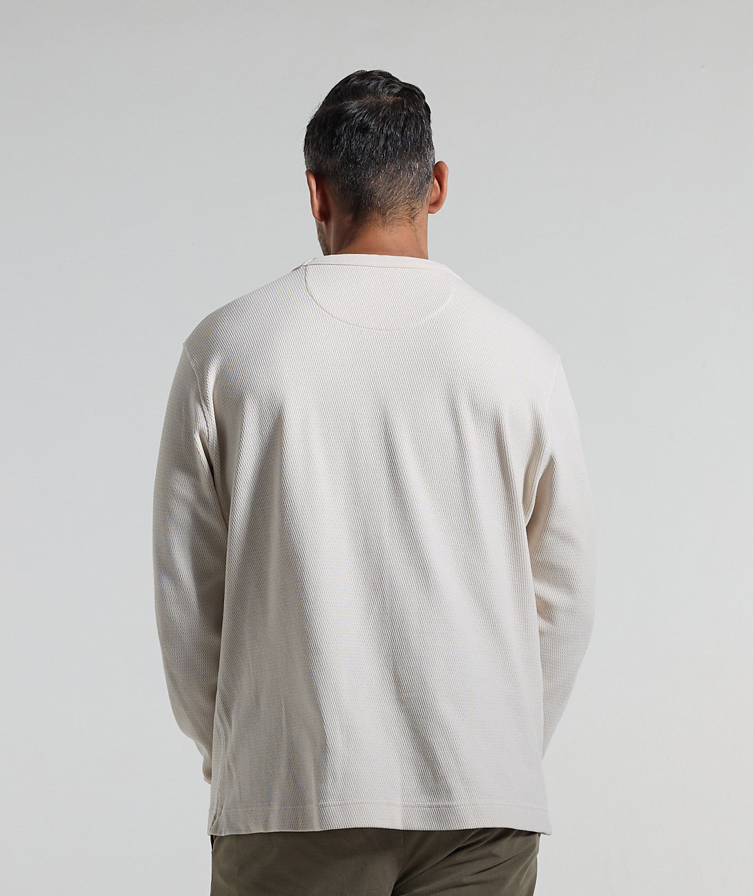 Mens Long Sleeve Textured Sweat - Ivory