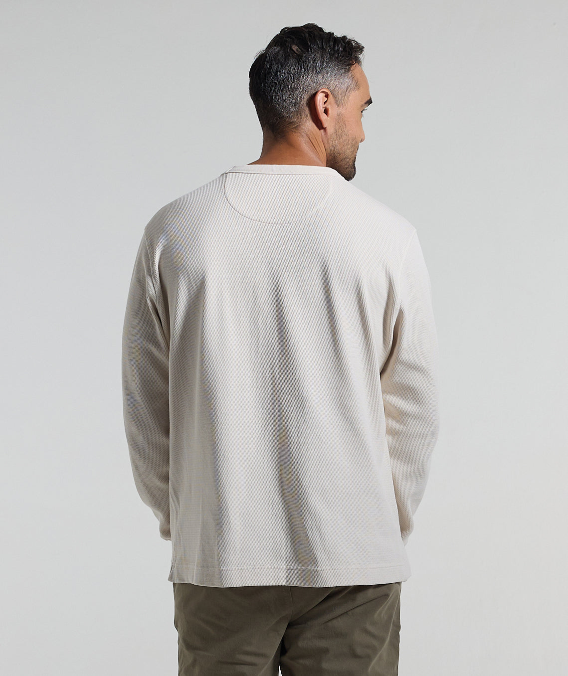 Mens Long Sleeve Textured Sweat - Ivory
