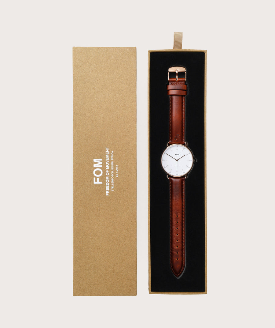 Balboa White/ Rose Gold - Tobacco (38mm)