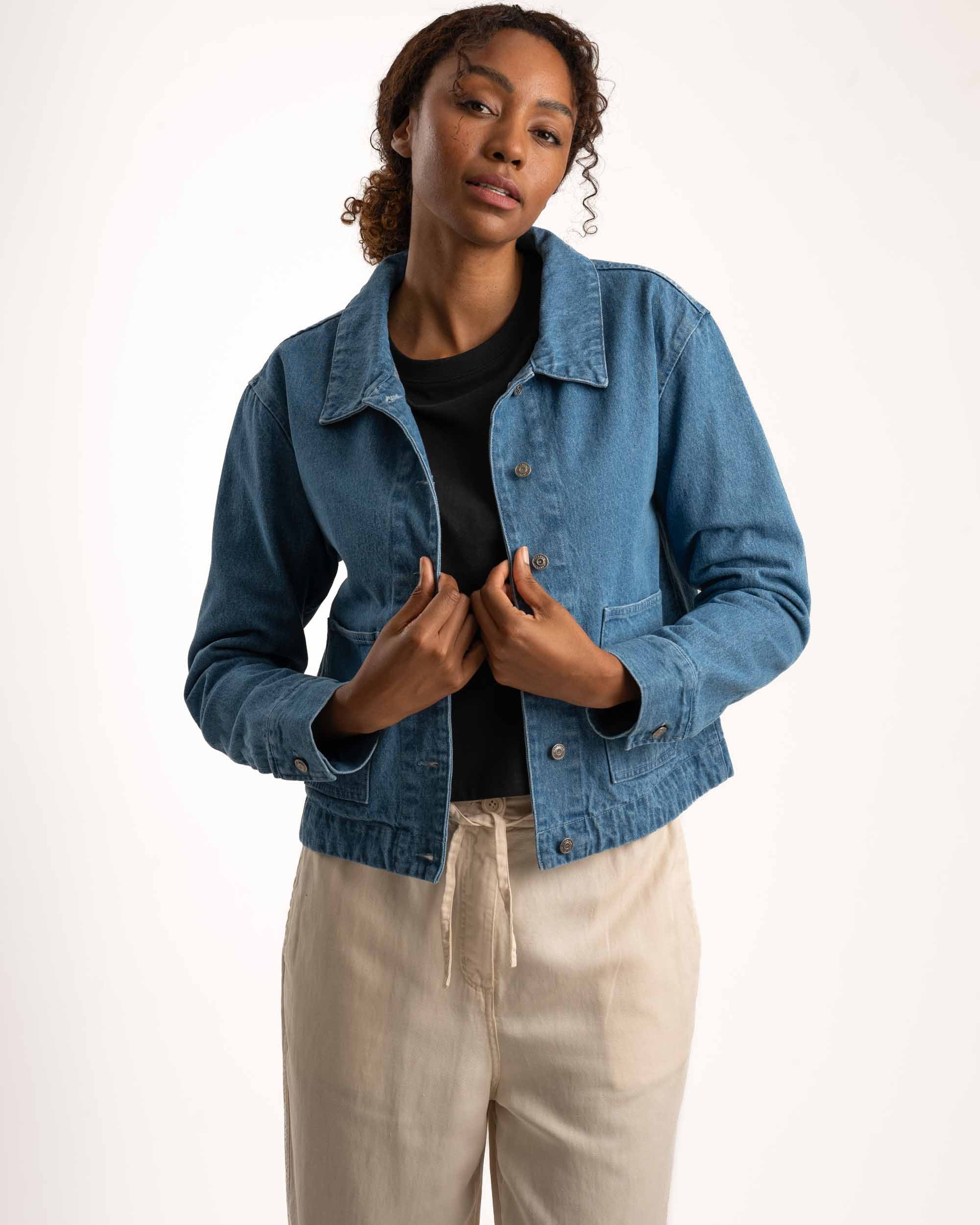 Ladies Cropped Denim Shacket - Indigo