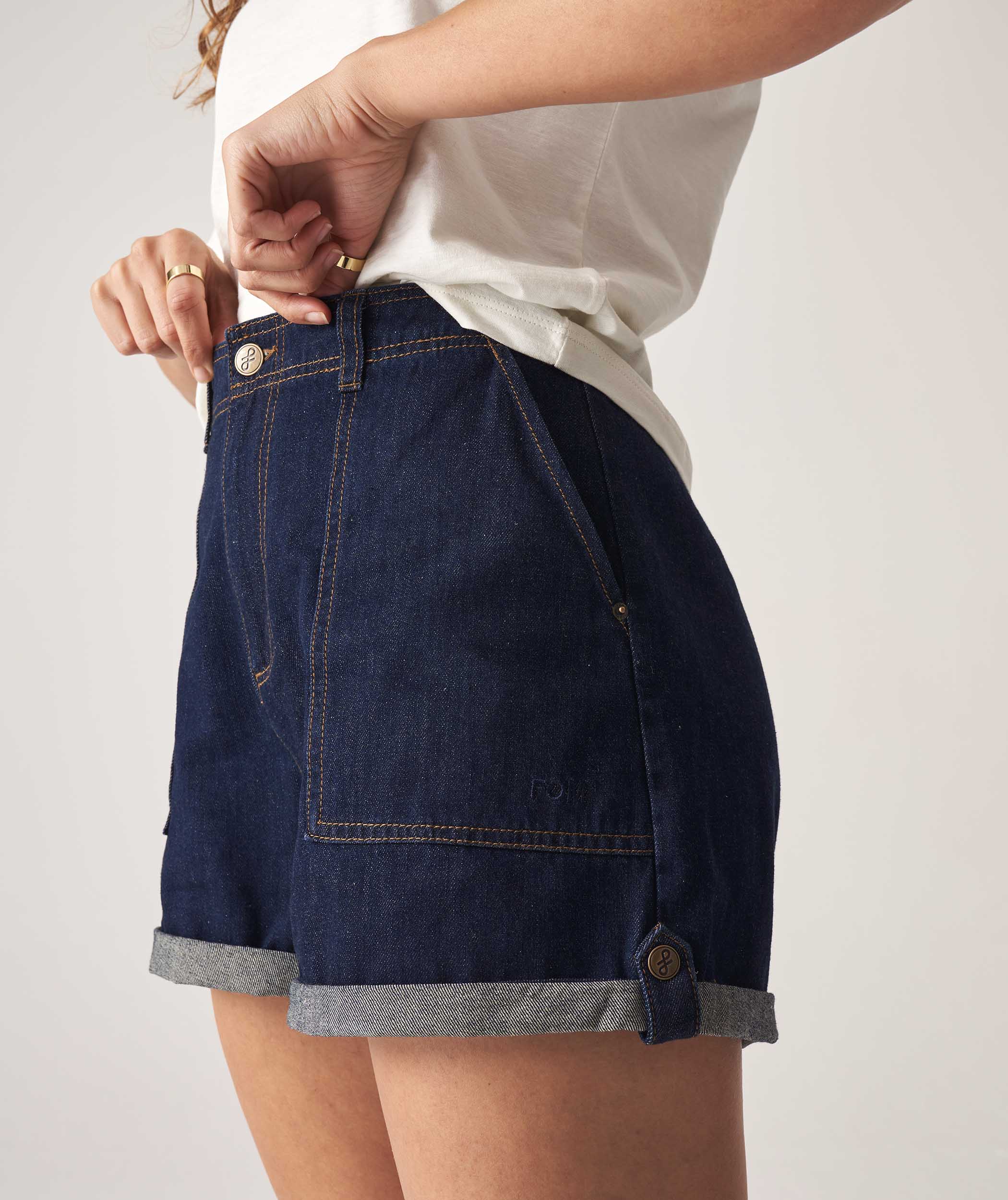 Ladies High Waisted Denim Shorts - Indigo