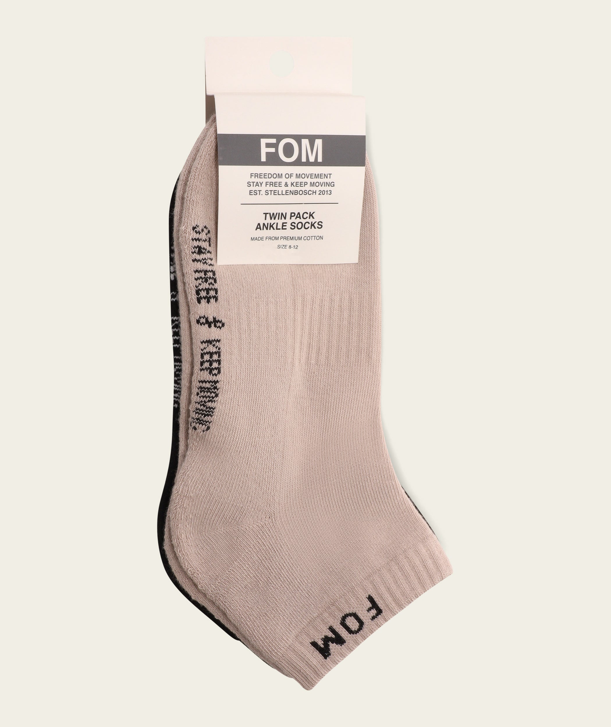 Socks Ankle Twin Pack - Stone + Black FOM (Size 8-12)