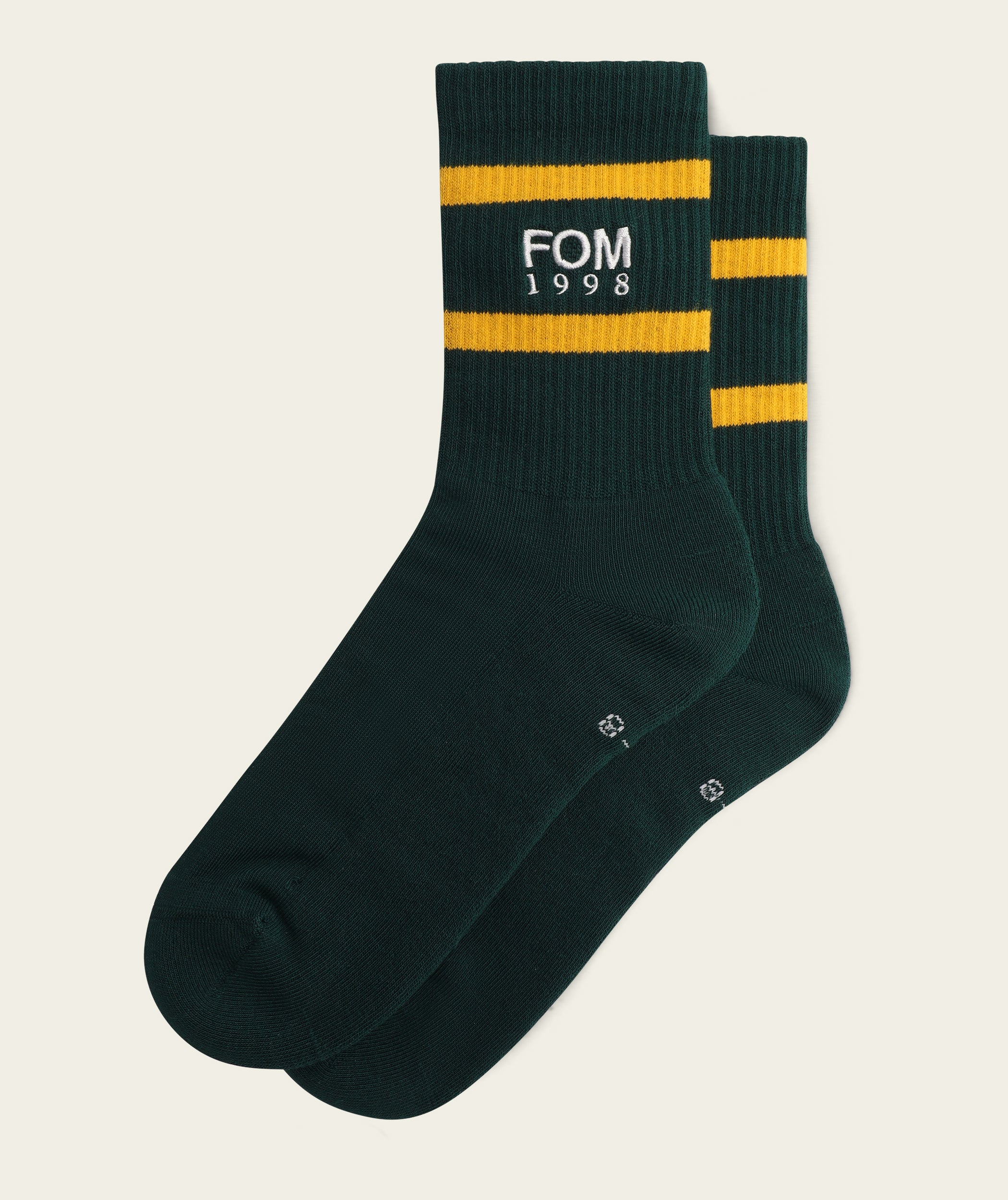 Socks Crew - '98 White/ Green Stripes Embroidery