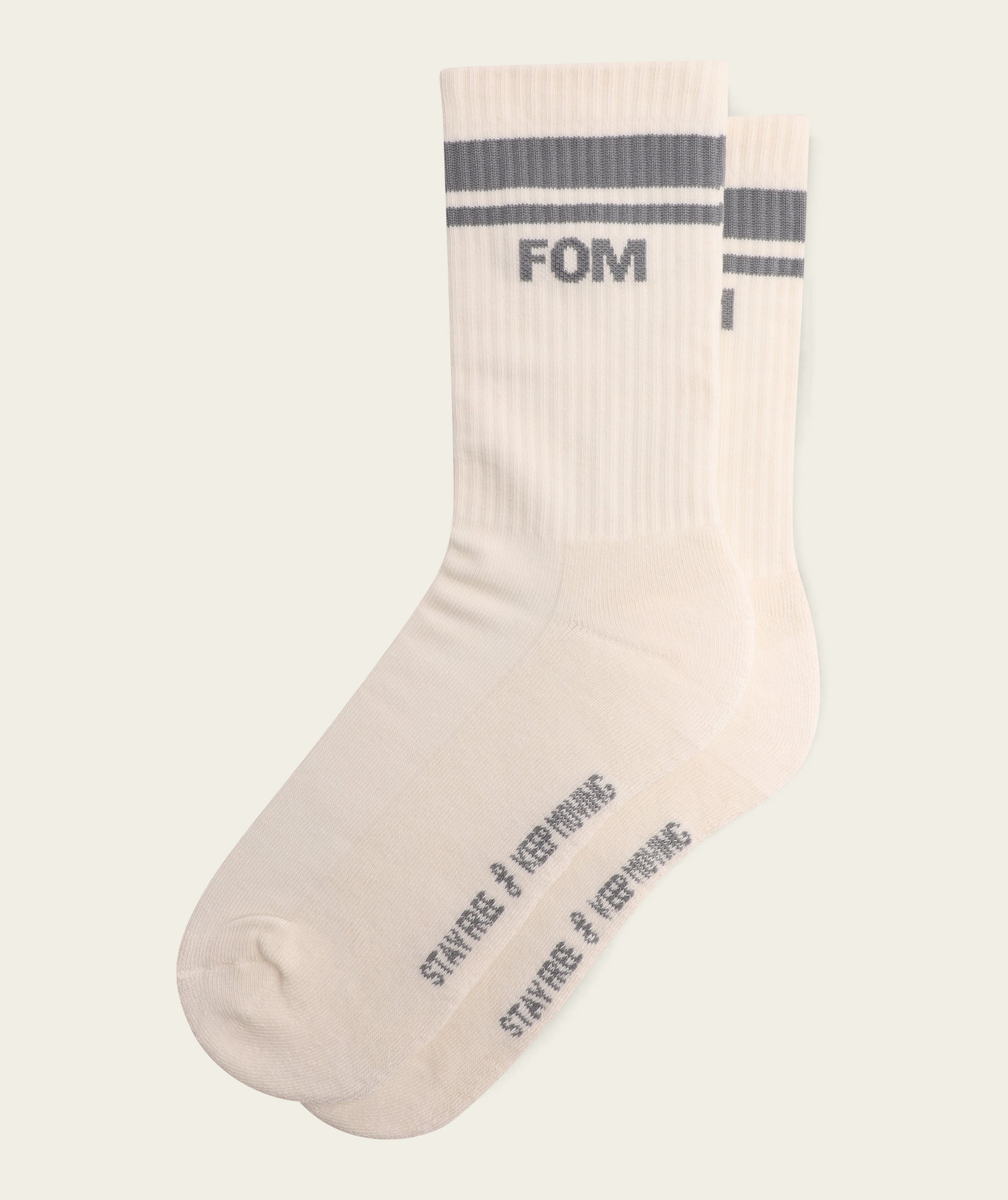 Socks Crew Twin Pack - Off-White/ Brown & Grey Stripes (Size 8-12)