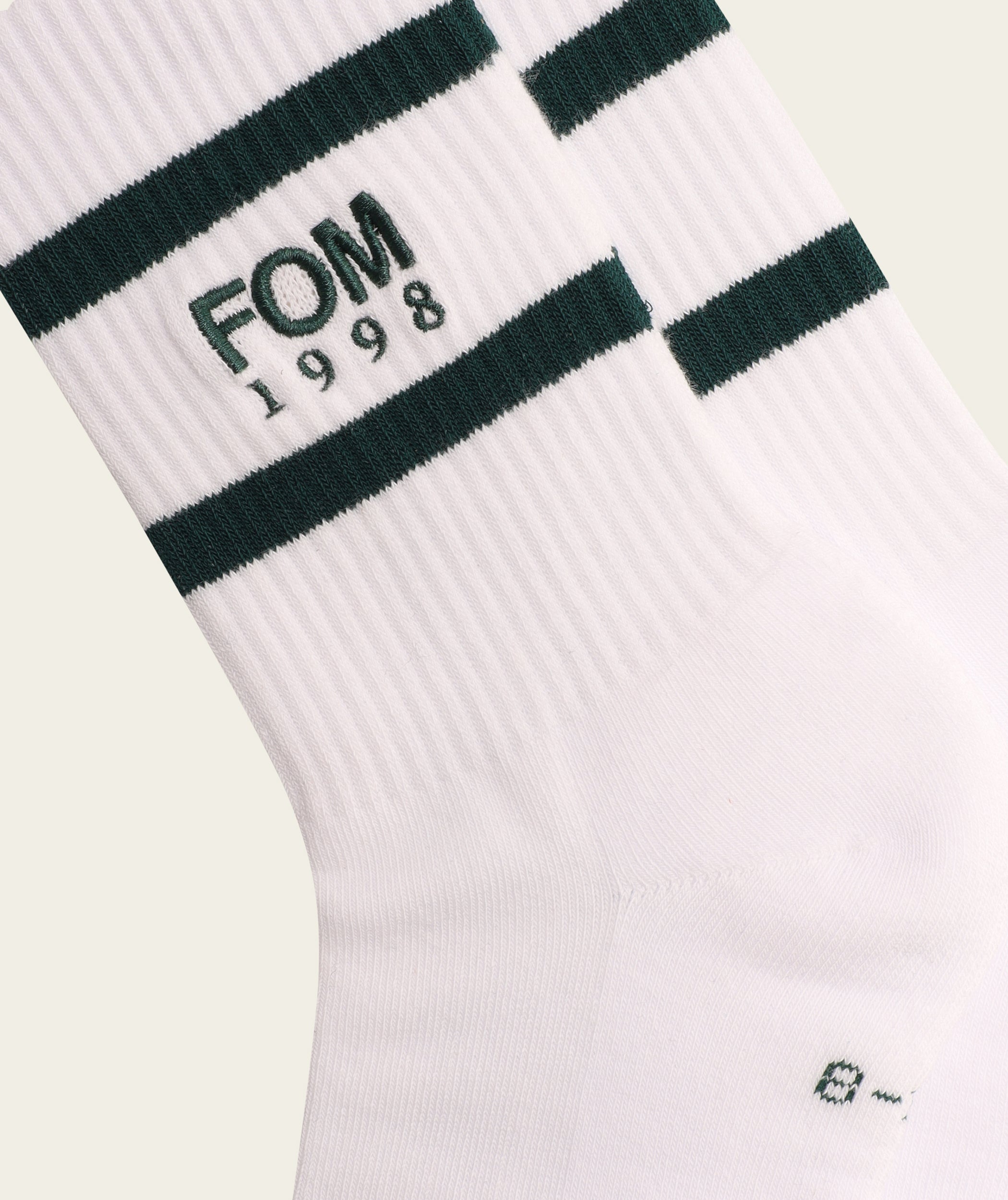 Socks Crew - '98 White/ Green Stripes Embroidery