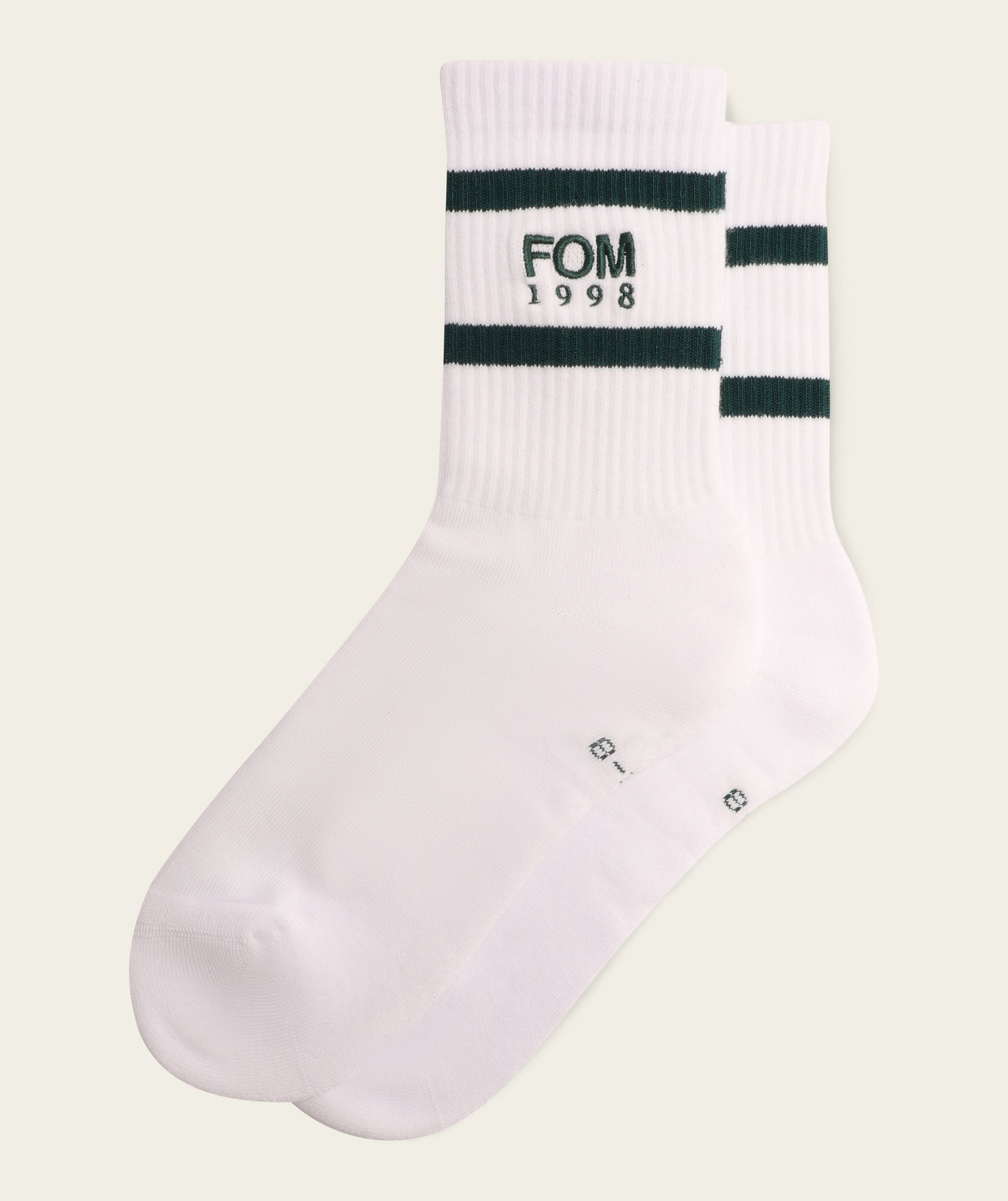 Socks Crew - '98 White/ Green Stripes Embroidery