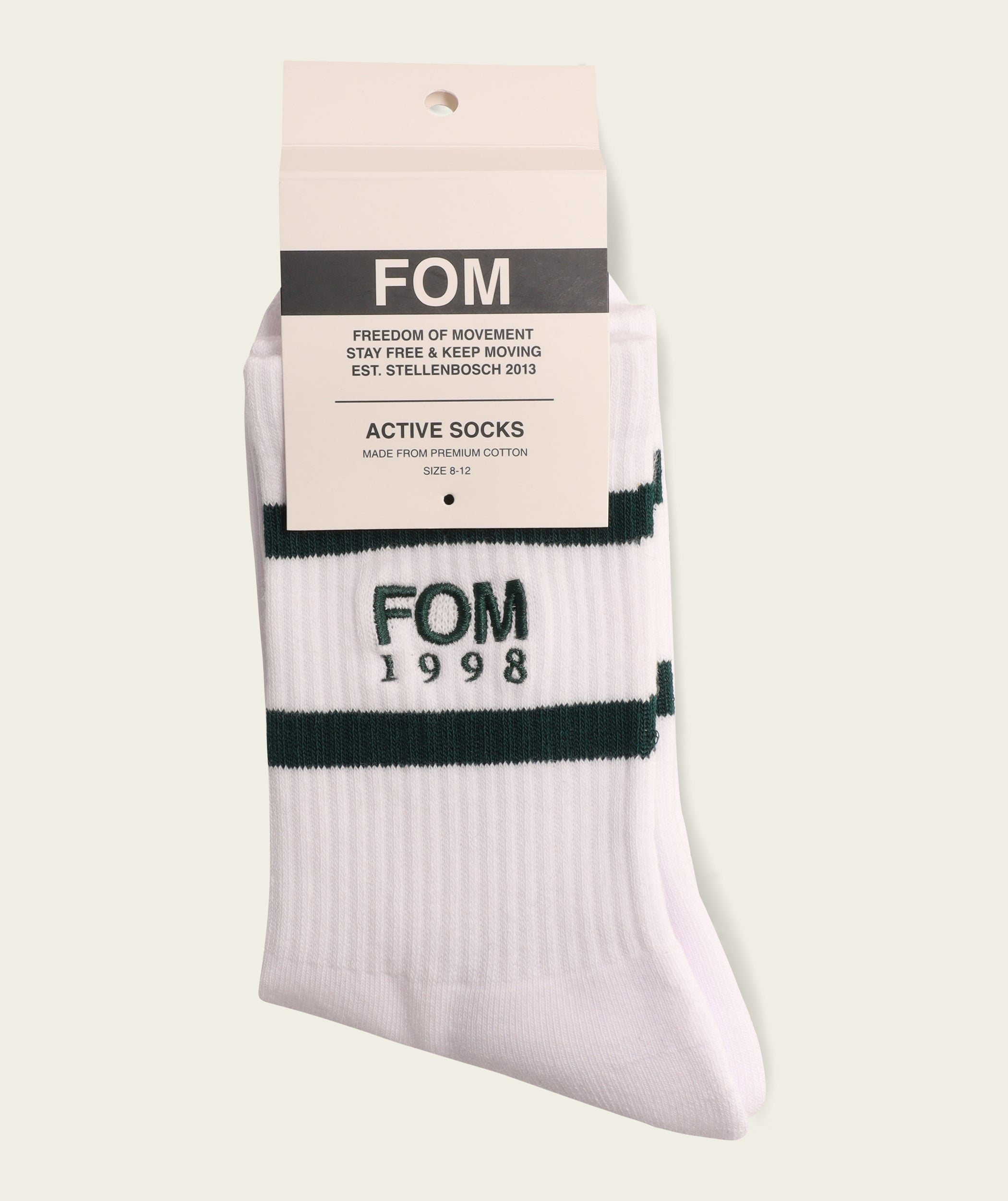 Socks Crew - '98 White/ Green Stripes Embroidery