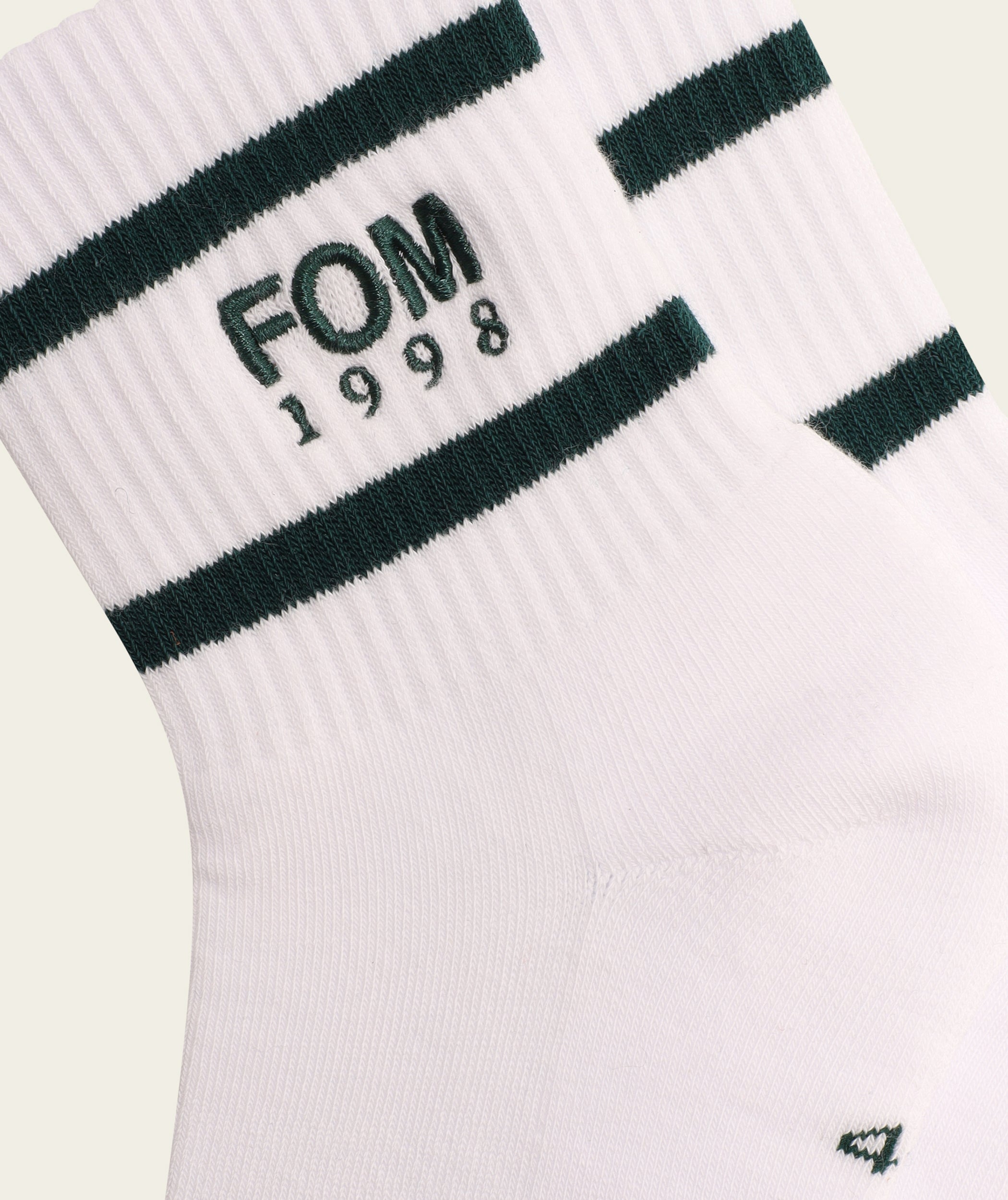 Socks Crew - '98 White/ Green Stripes Embroidery