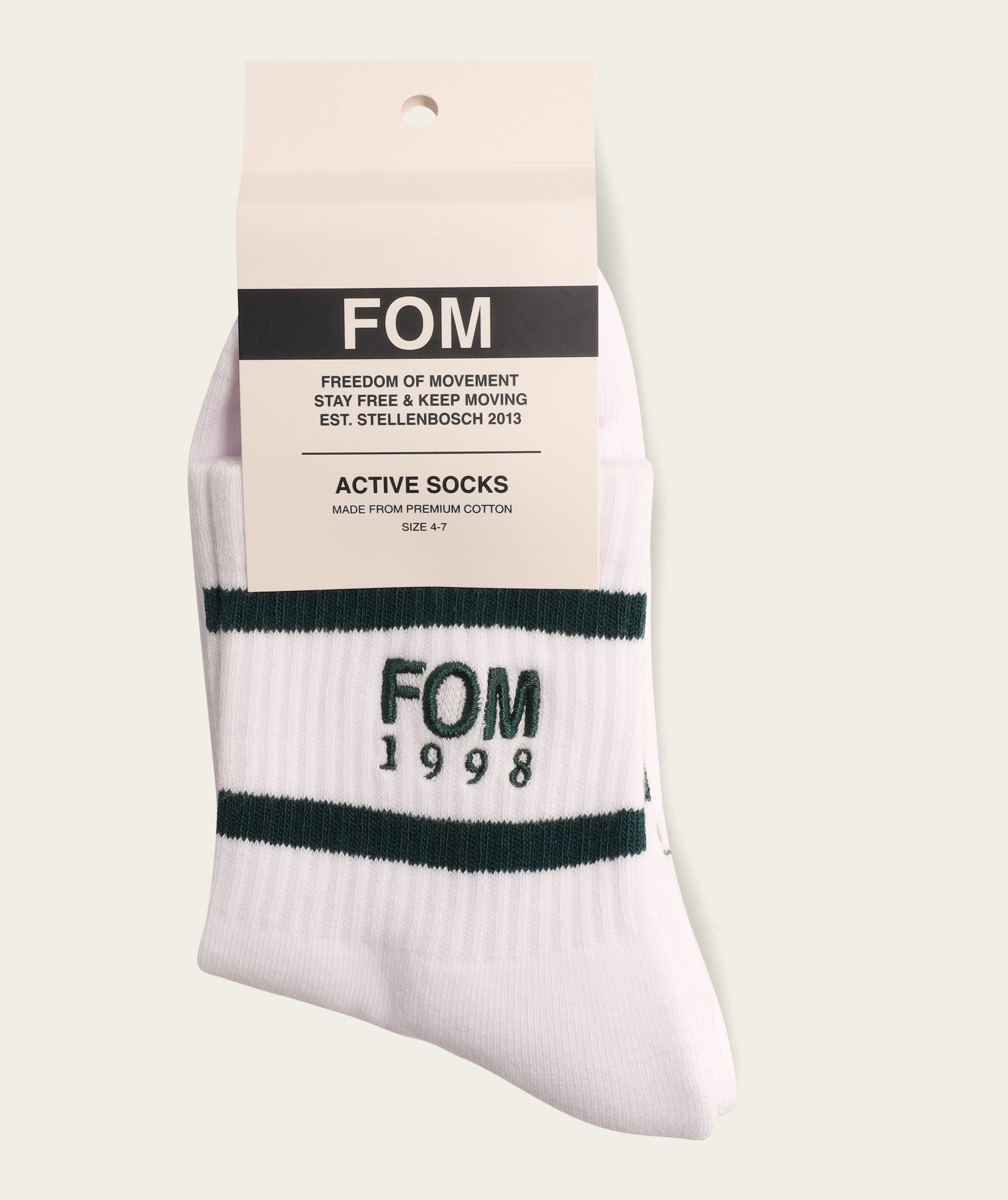 Socks Crew - '98 White/ Green Stripes Embroidery