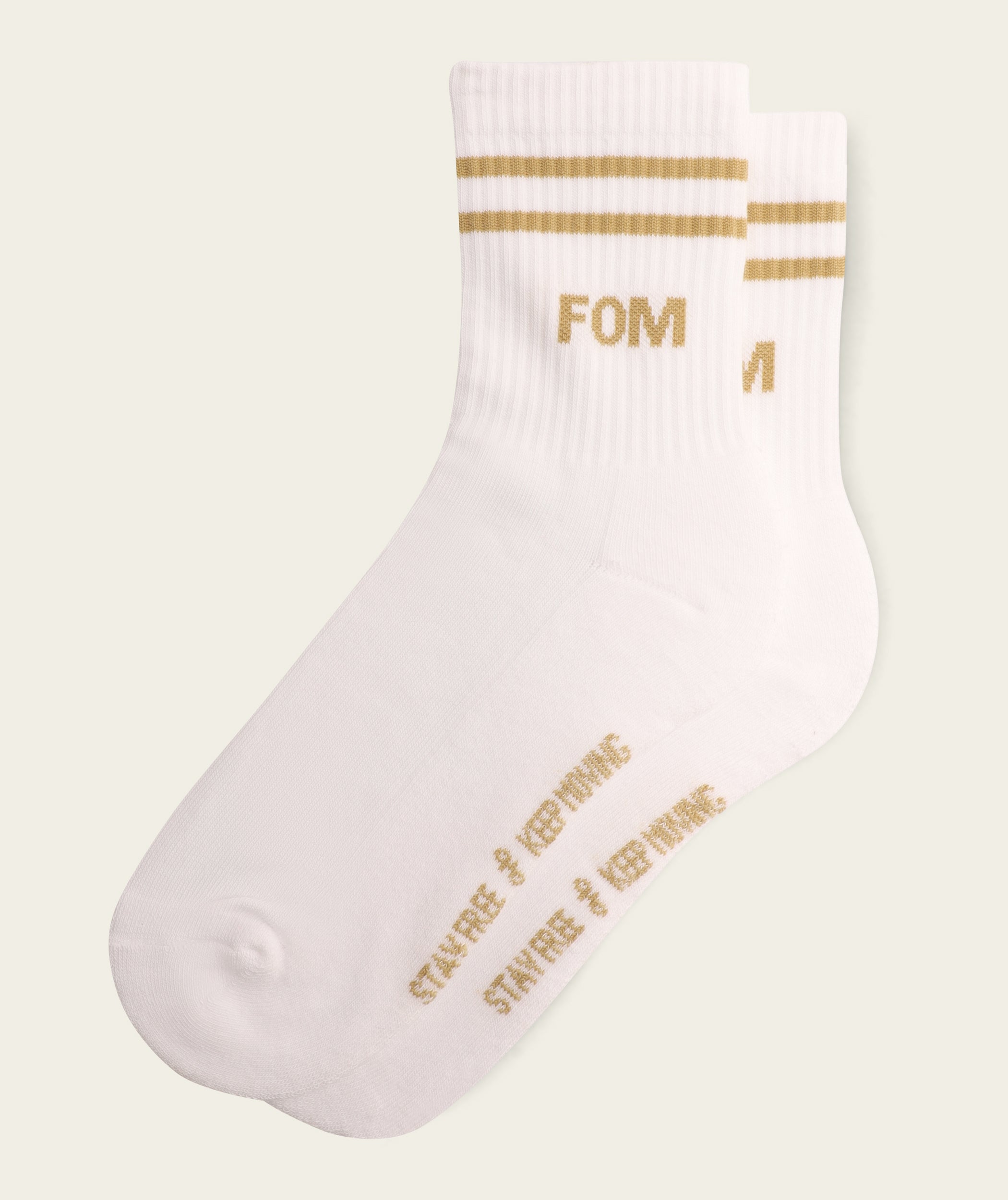 Socks Active - Optic White/ Stone Stripes (Size 4-7)