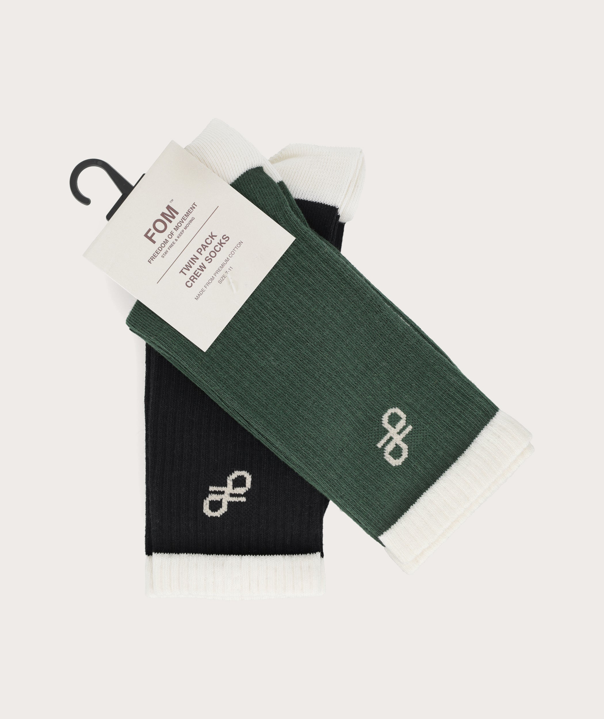 Socks FOM Crew Twin Pack - Khaki & Black Knot (Size 7-11)