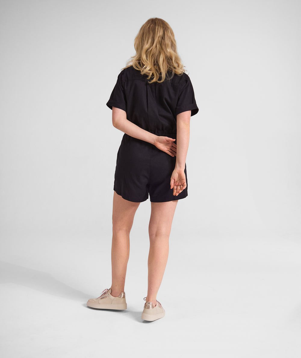 Ladies Linen Blend Jumpsuit - Black