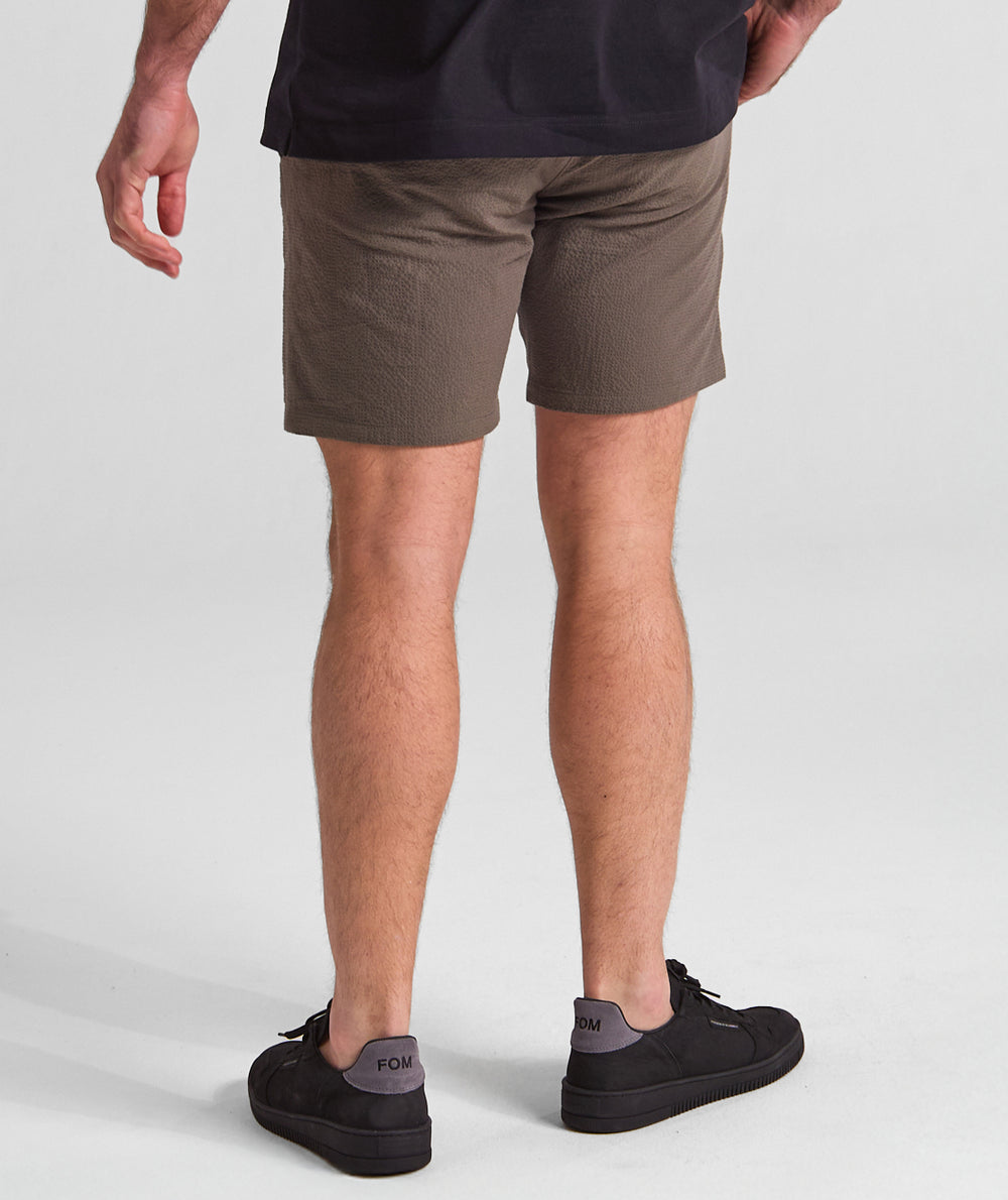 Mens Seersucker Drawcord Shorts - Olive