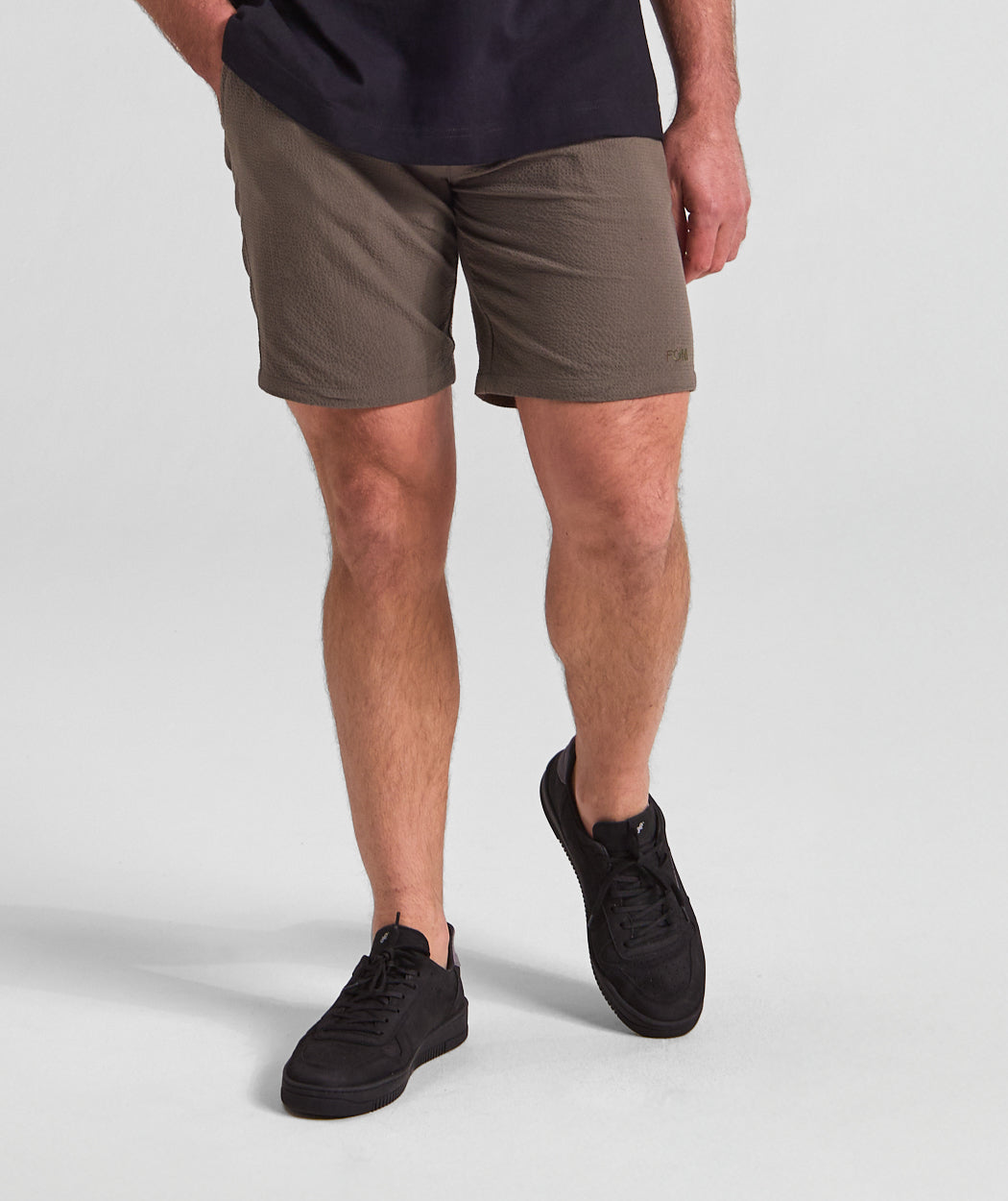 Mens Seersucker Drawcord Shorts - Olive