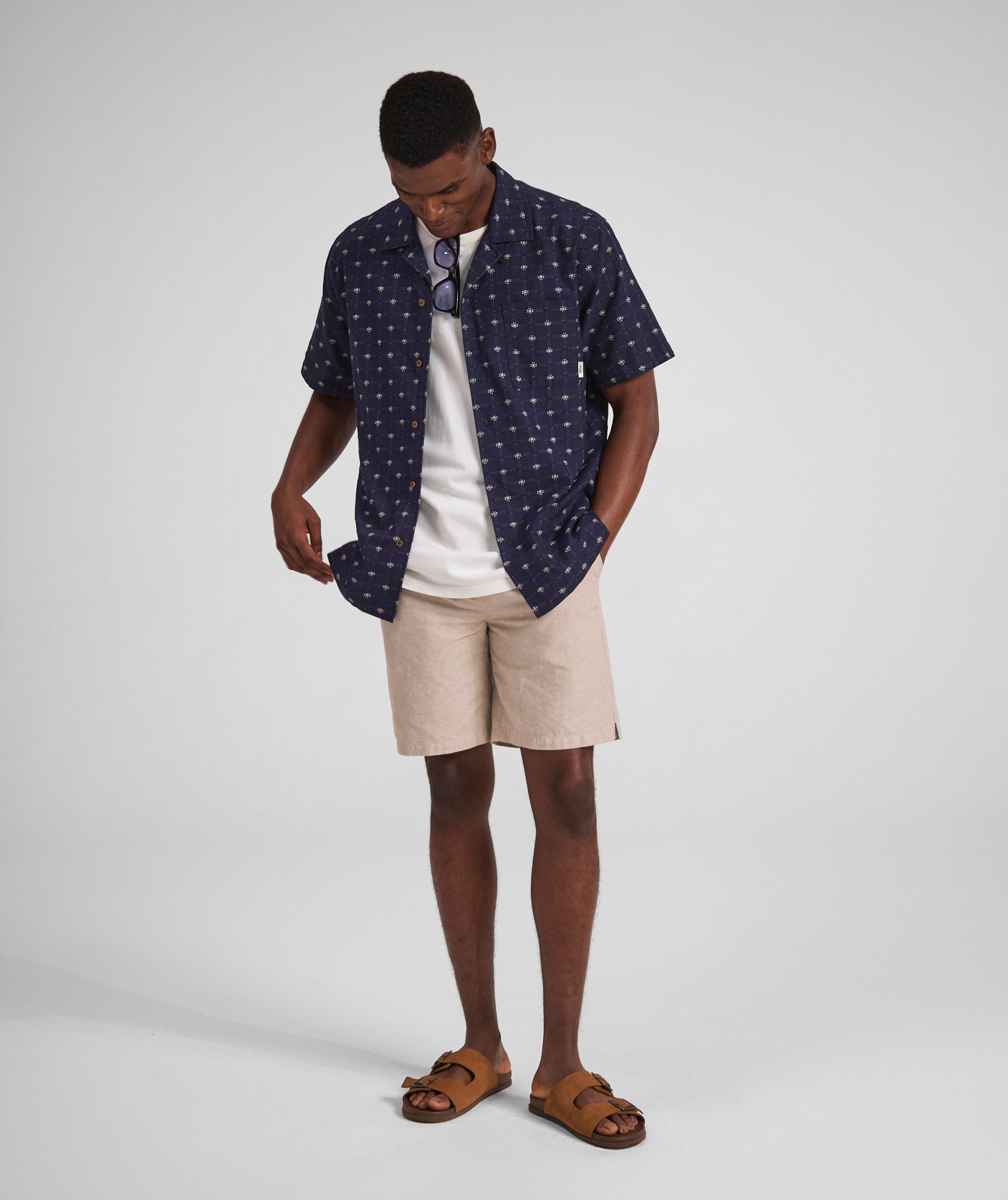 Mens Textured Short Sleeve Shirt - Navy