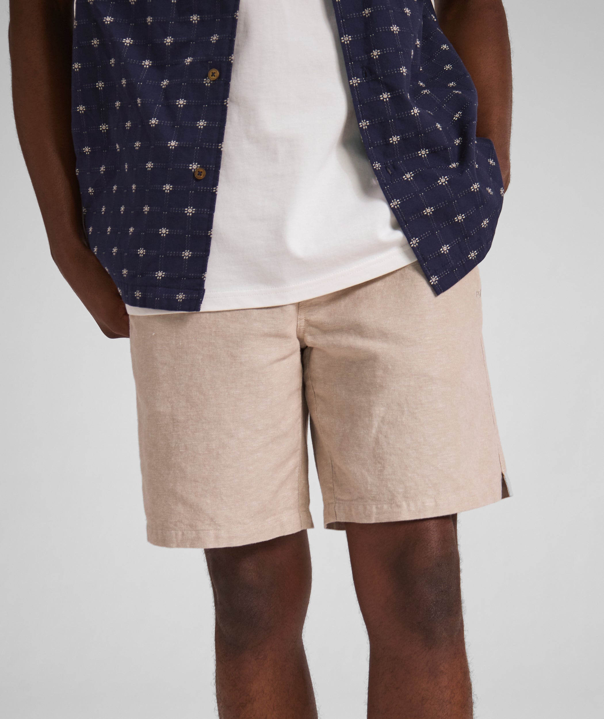 Mens Linen Blend Drawcord Shorts - Ecru