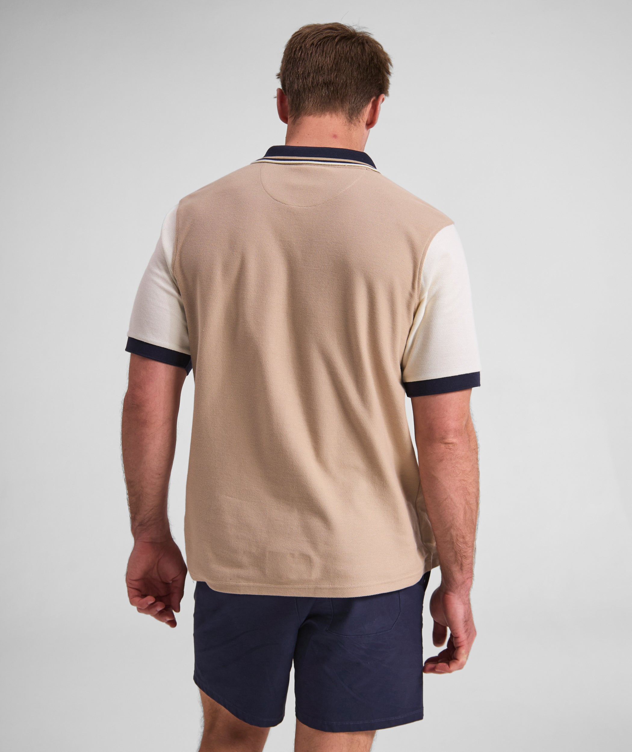 Mens Short Sleeve Honeycomb Golfer - Stone Colour Block