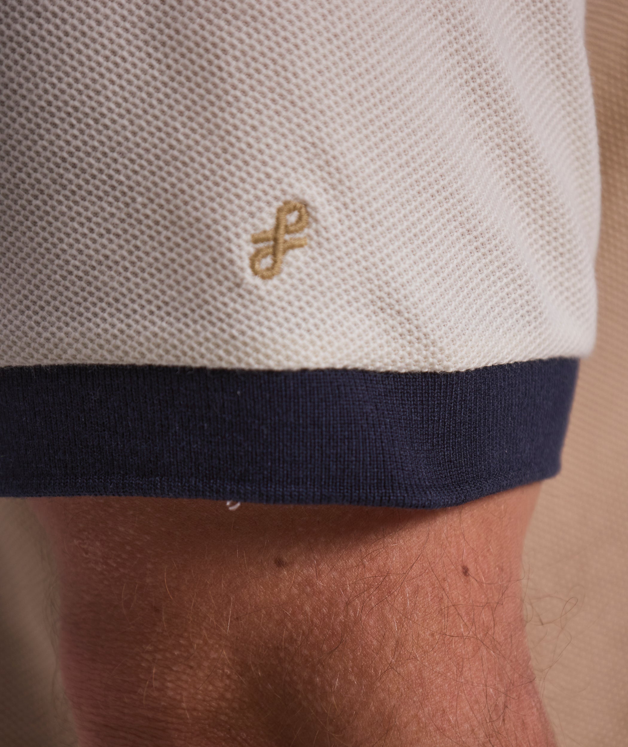 Mens Short Sleeve Honeycomb Golfer - Stone Colour Block
