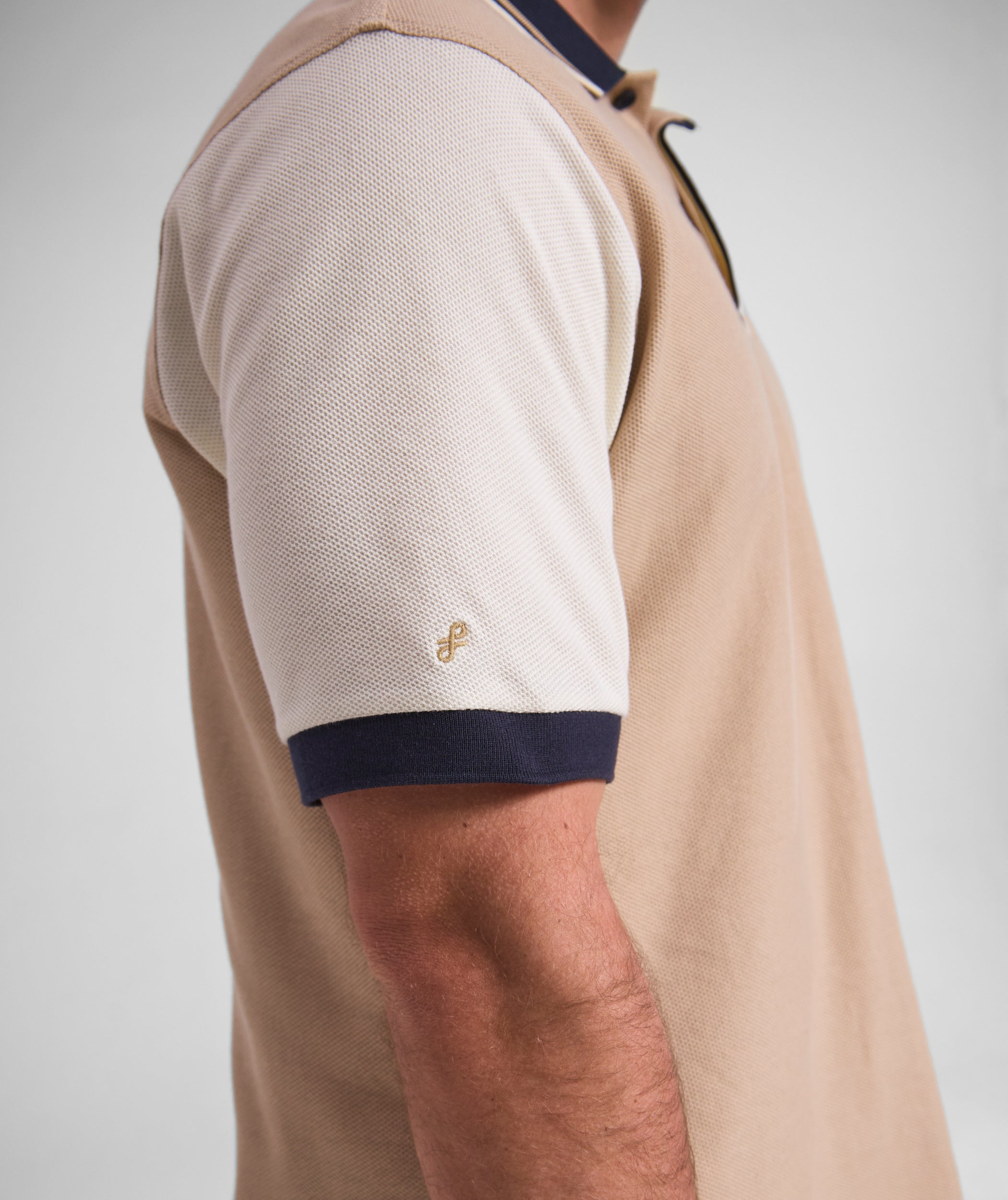 Mens Short Sleeve Honeycomb Golfer - Stone Colour Block