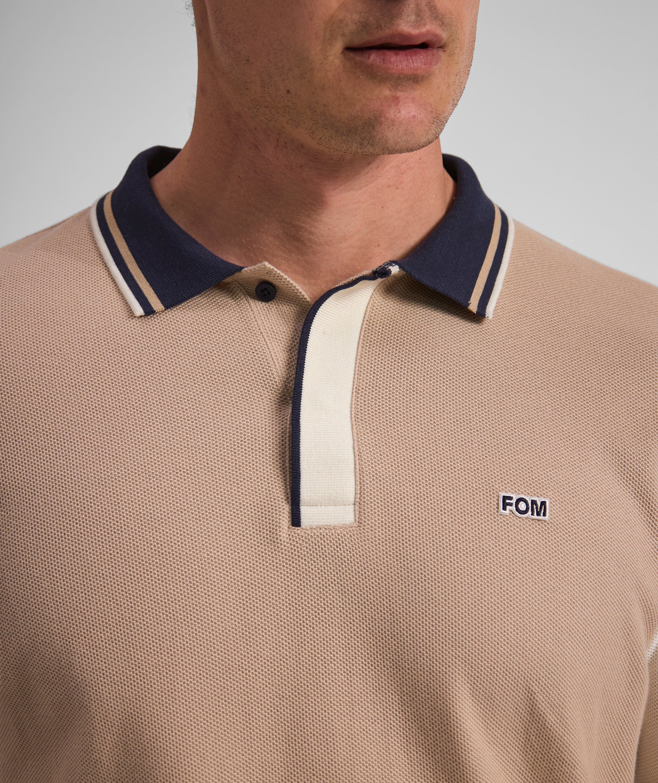 Mens Short Sleeve Honeycomb Golfer - Stone Colour Block