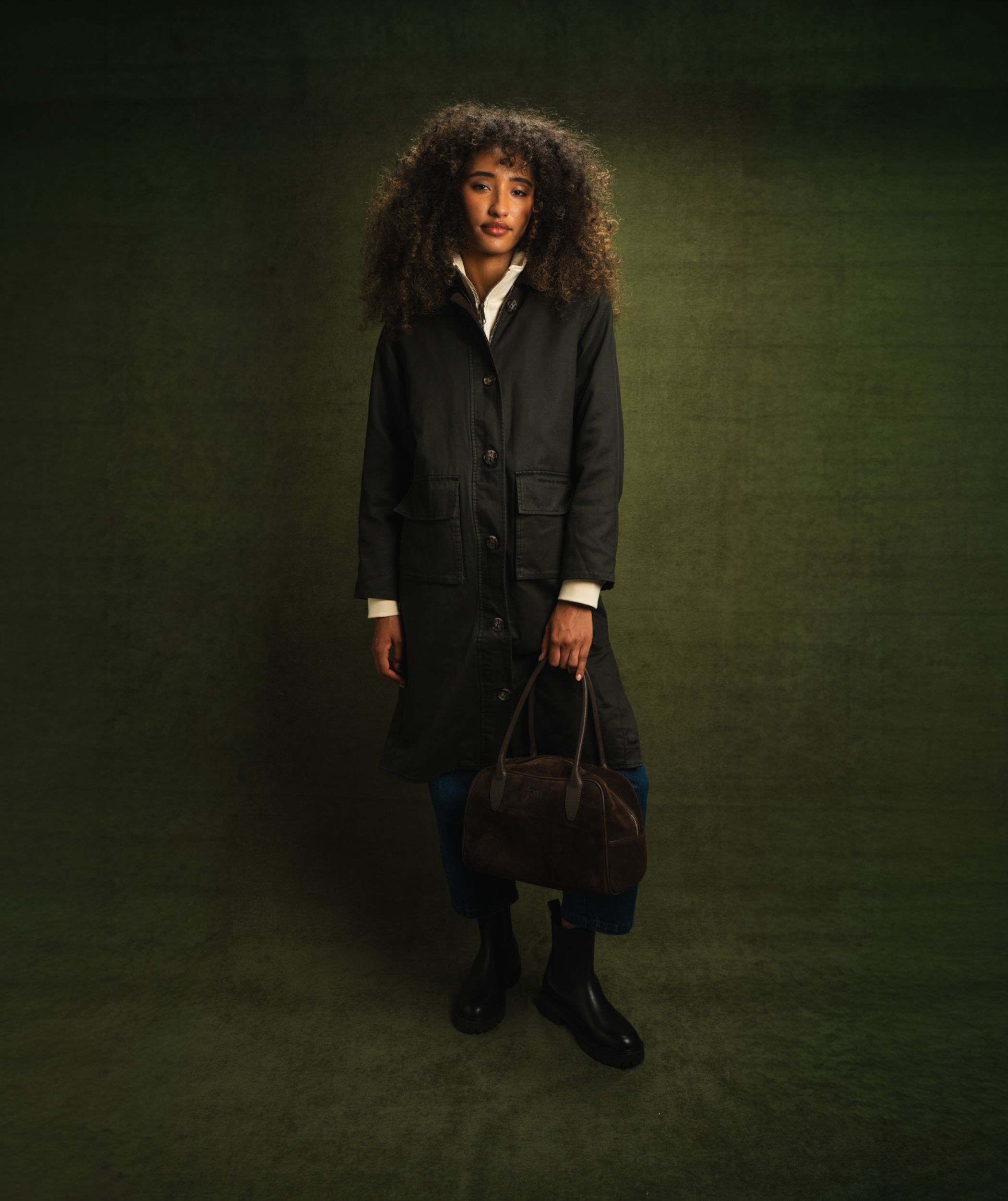 Ladies Coated Cotton Trench Coat - Onyx