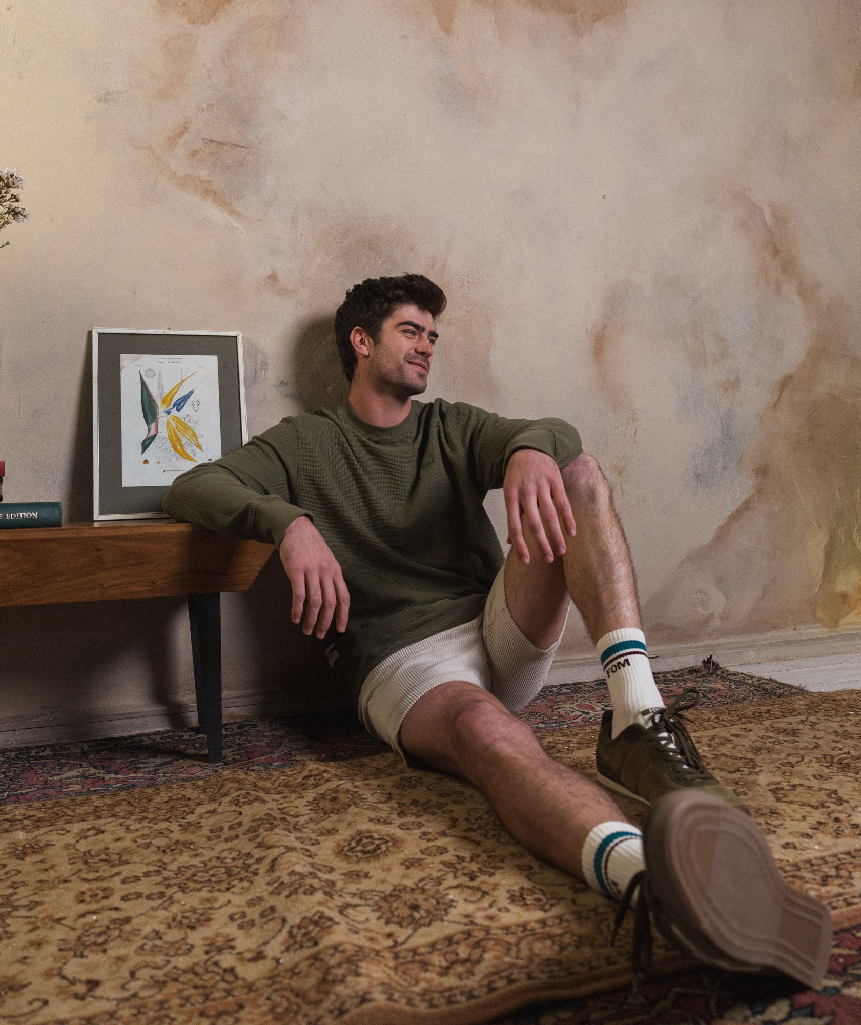 Mens Long Sleeve Waffle Tee - Dark Olive