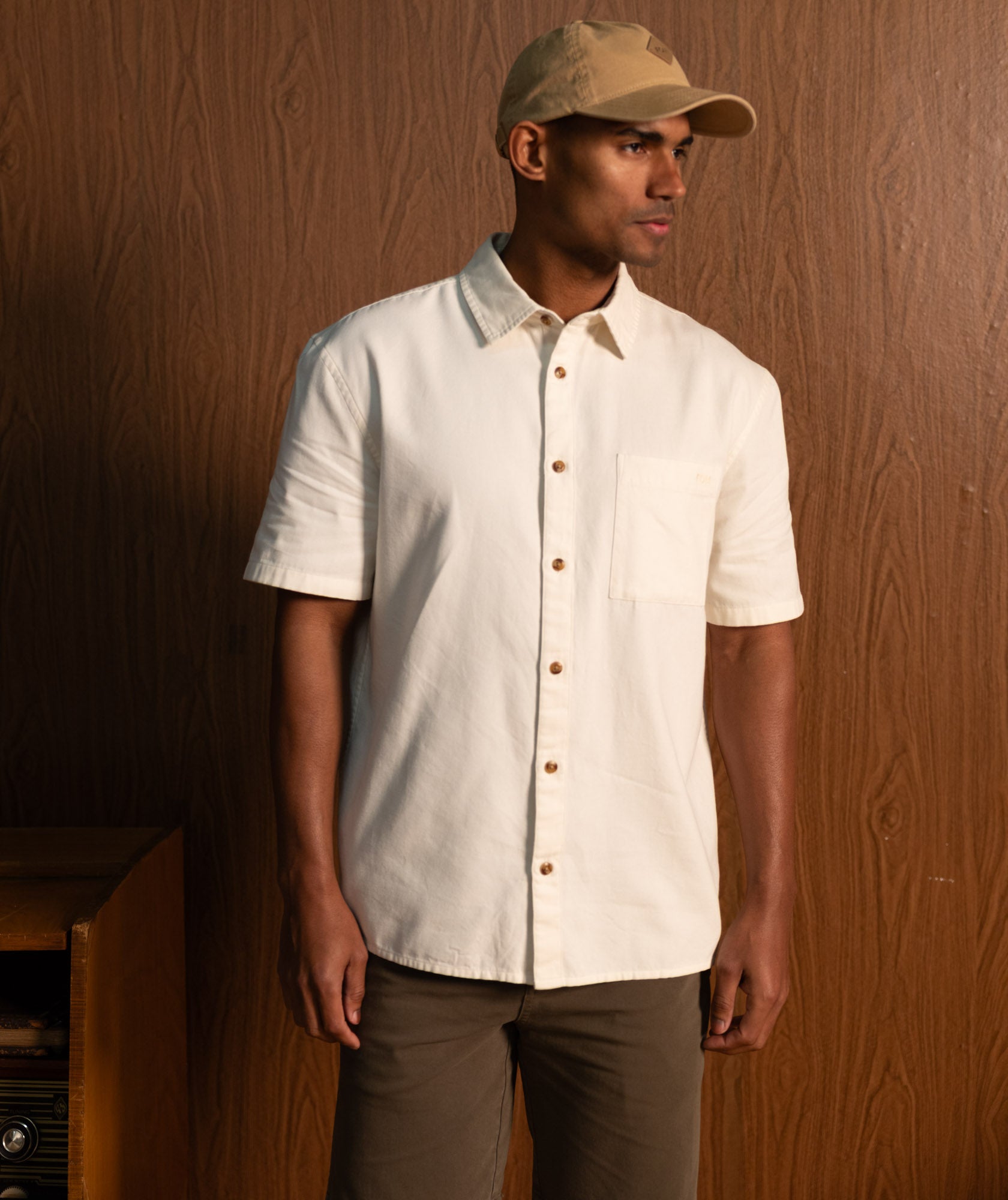 Mens Short Sleeve Pocket Shirt - Ecru