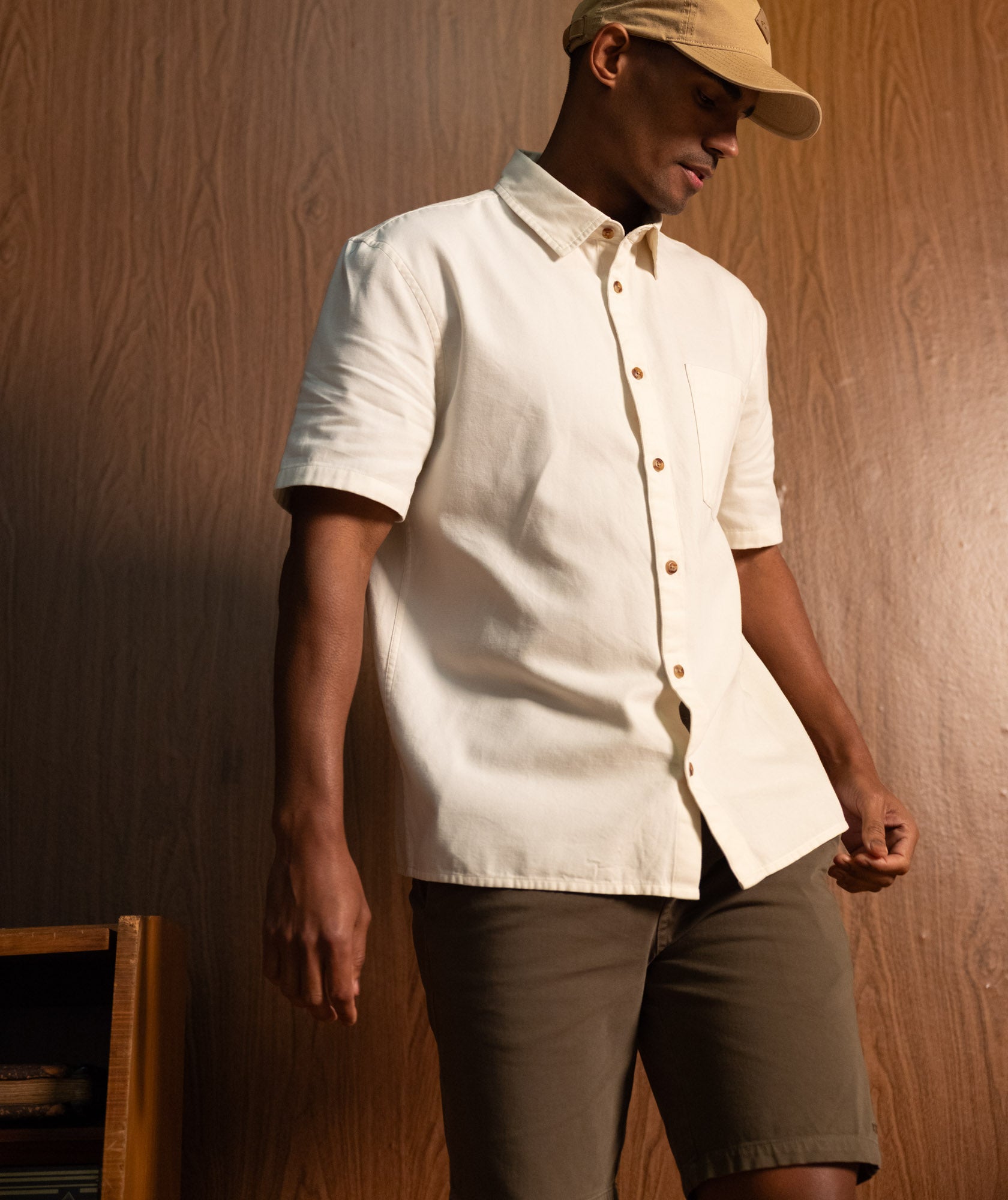 Mens Short Sleeve Pocket Shirt - Ecru