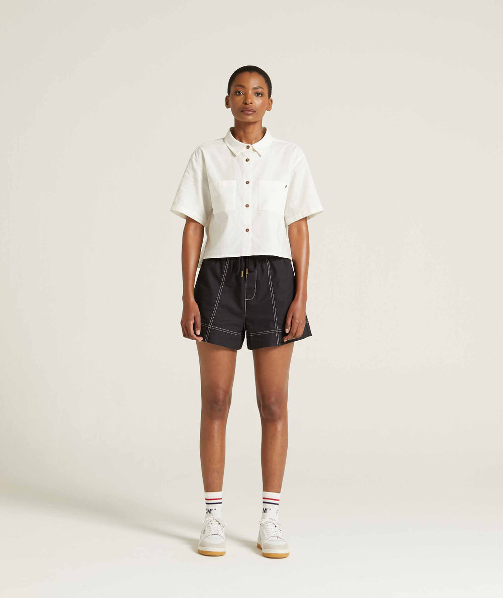 Ladies Linen Blend Drawcord Shorts - Dark Ink