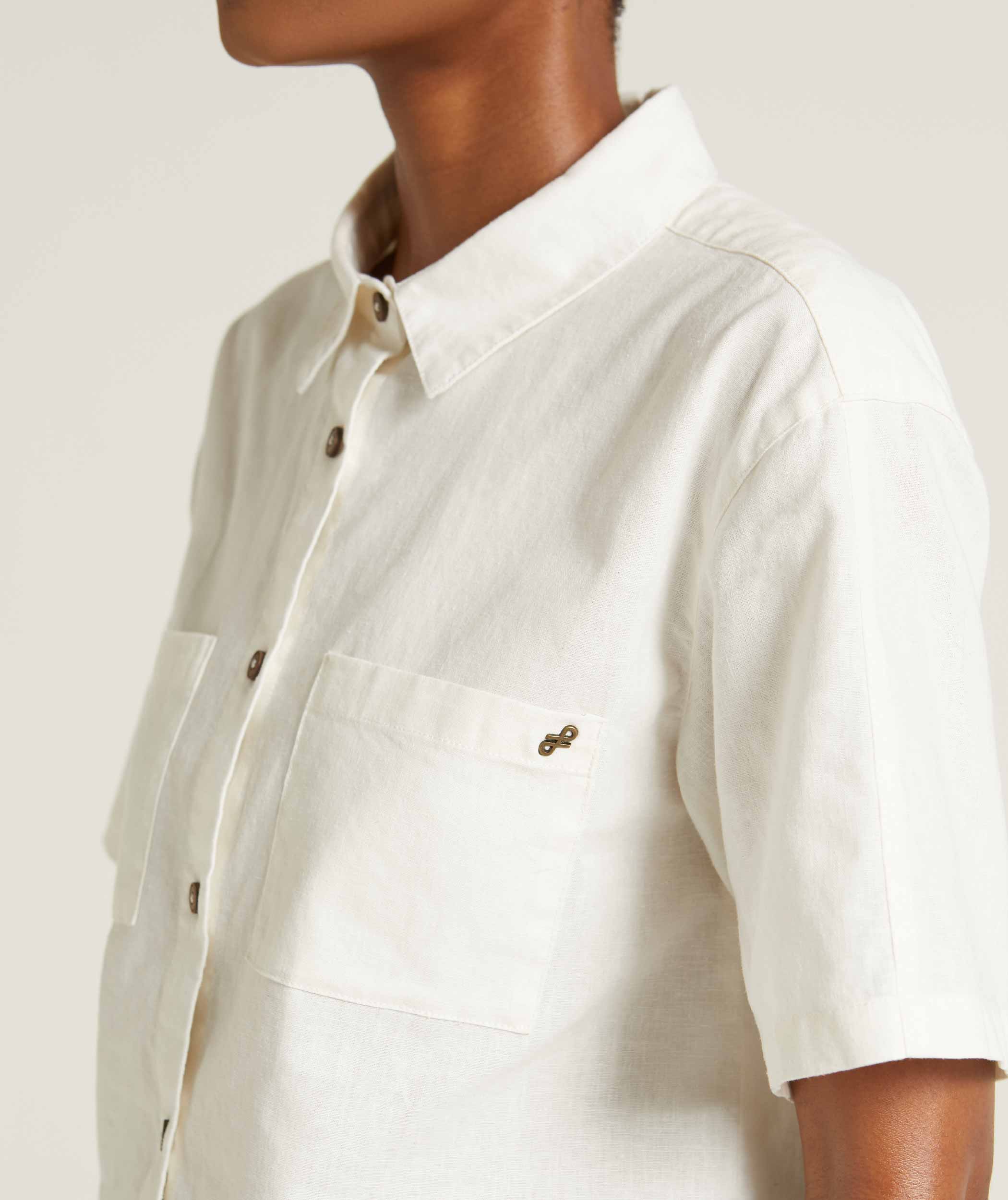 Ladies Linen Blend Short Sleeve Shirt - Soft White