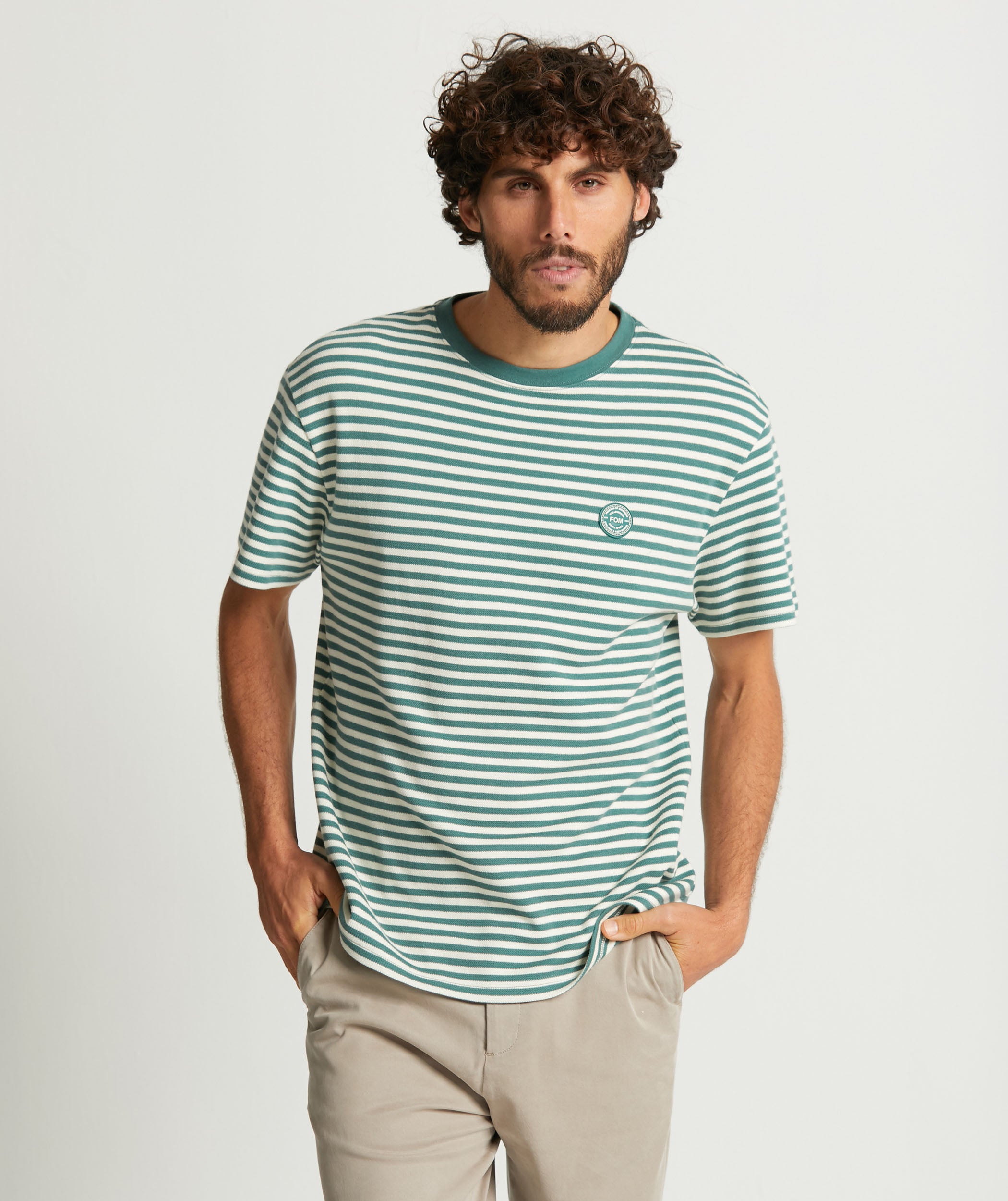 Mens Pique Tee - Teal Stripe