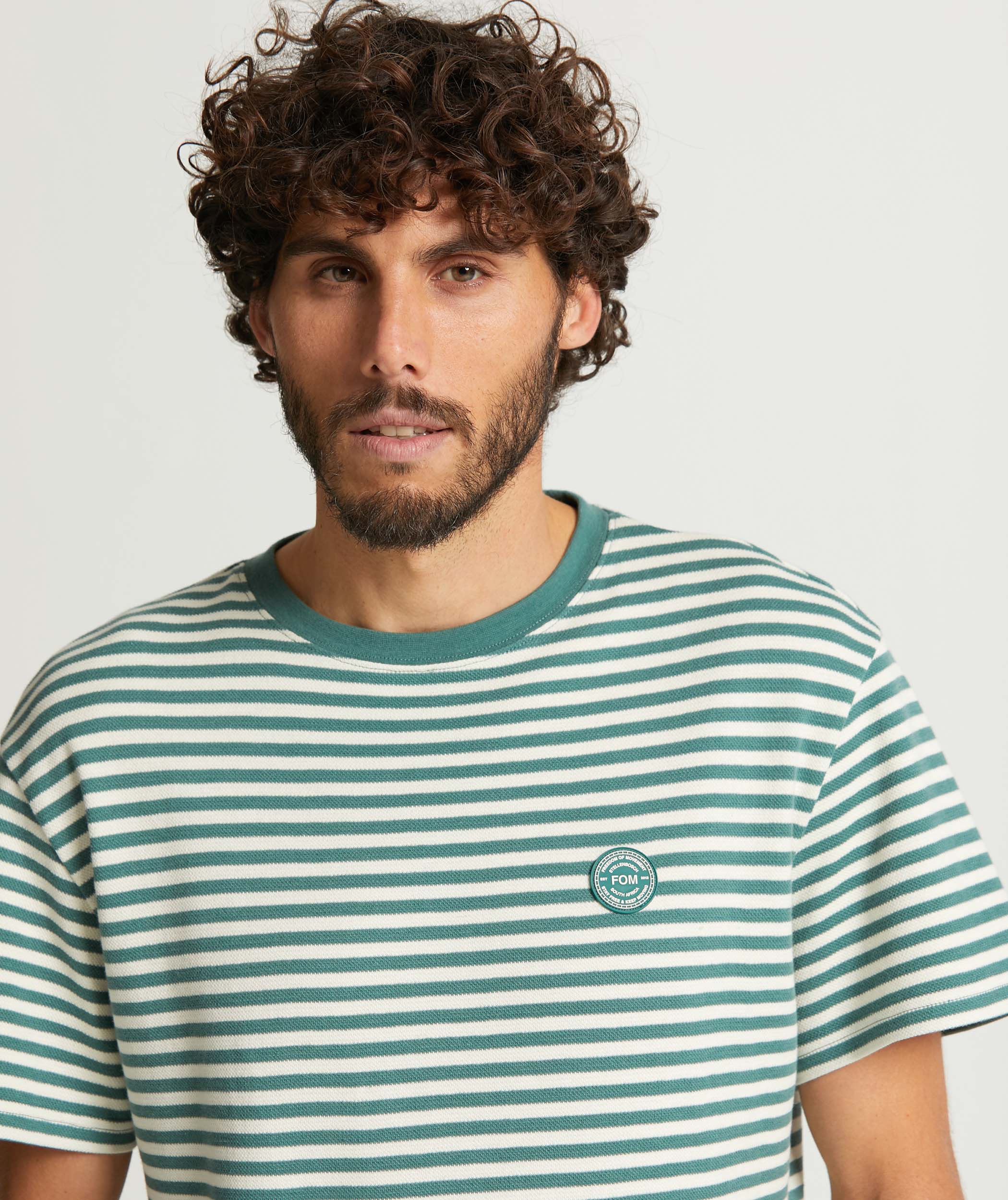 Mens Pique Tee - Teal Stripe