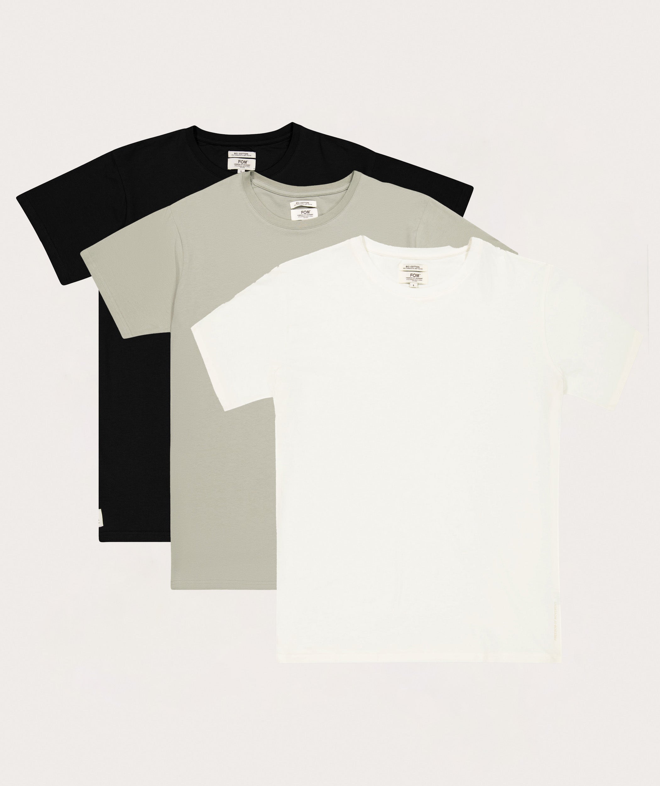Mens Standard Three Pack Cotton Tees - White / Black / Mineral Grey