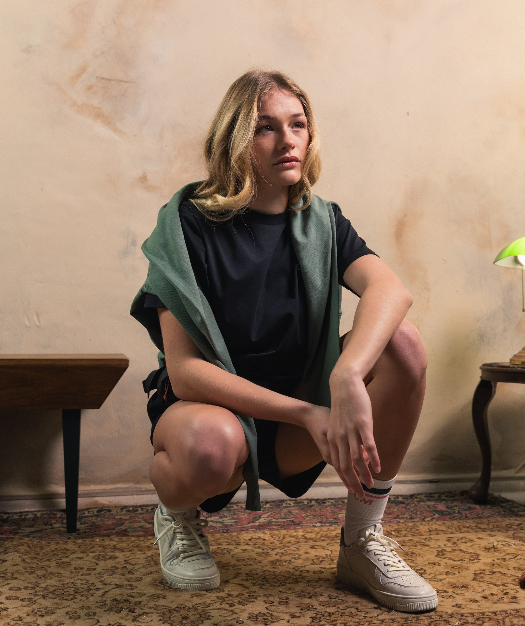 Ladies Textured Crew Neck Sweat - Sage Green