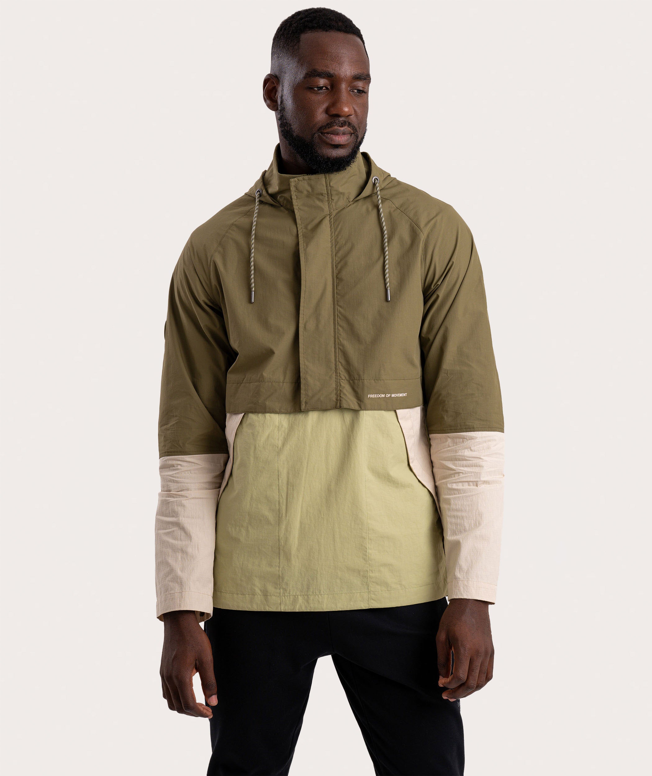 Mens Anorak - Green Colour block