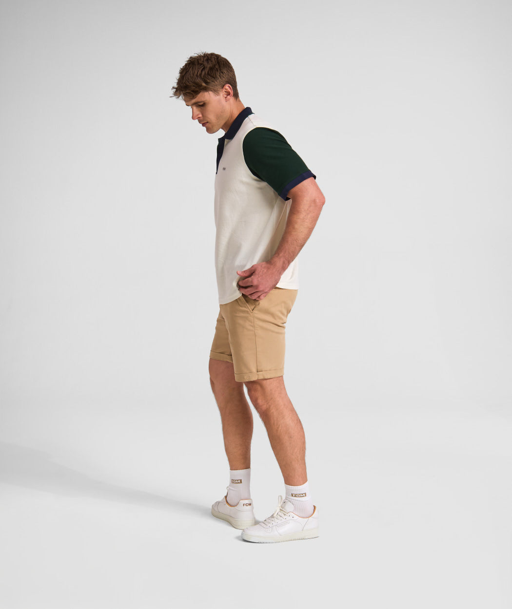 Mens Short Sleeve Honeycomb Golfer - Ivory Colour Block