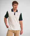 Mens Short Sleeve Honeycomb Golfer - Ivory Colour Block