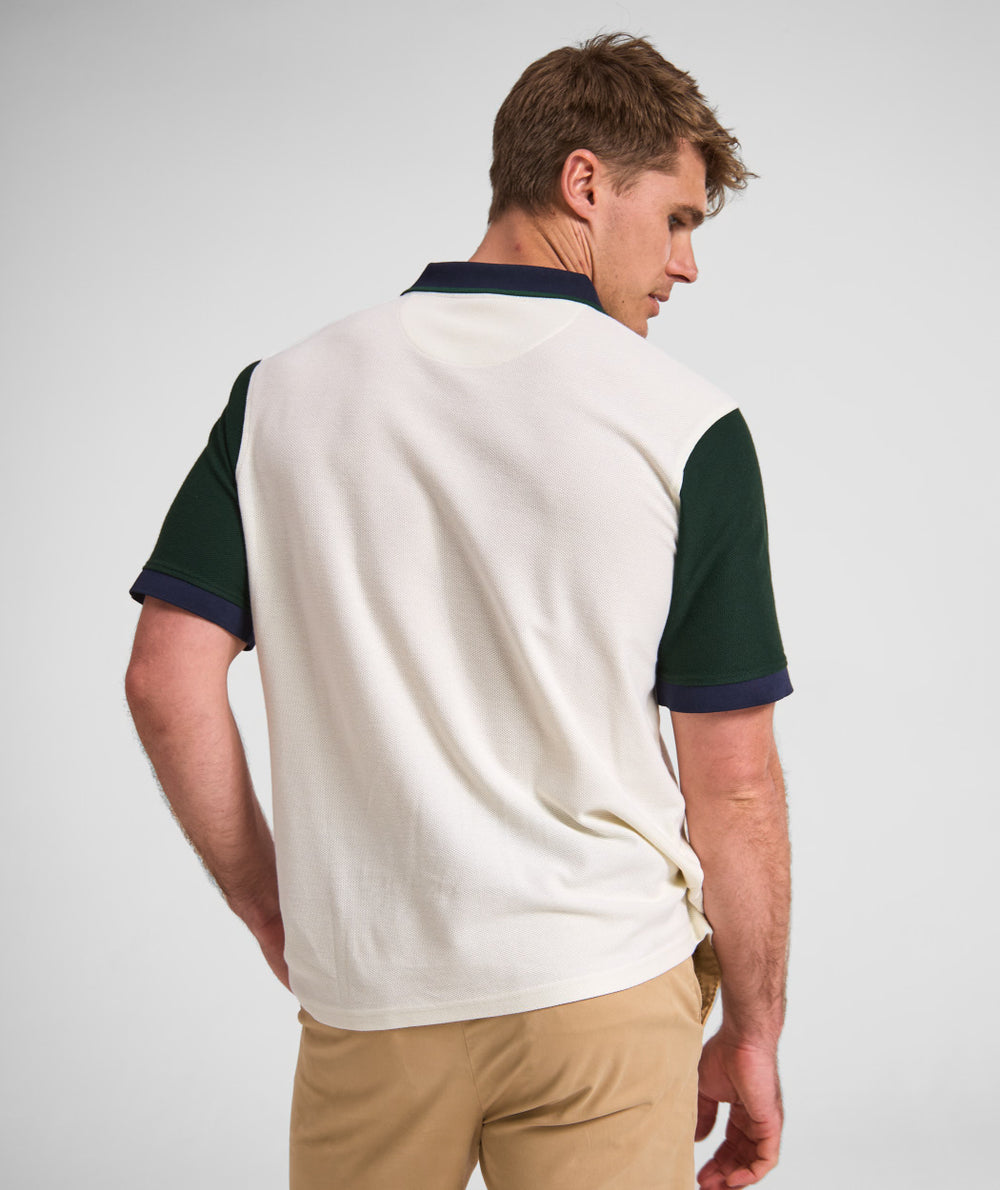 Mens Short Sleeve Honeycomb Golfer - Ivory Colour Block