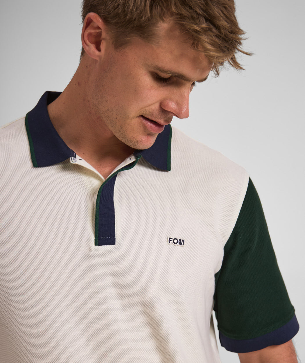 Mens Short Sleeve Honeycomb Golfer - Ivory Colour Block