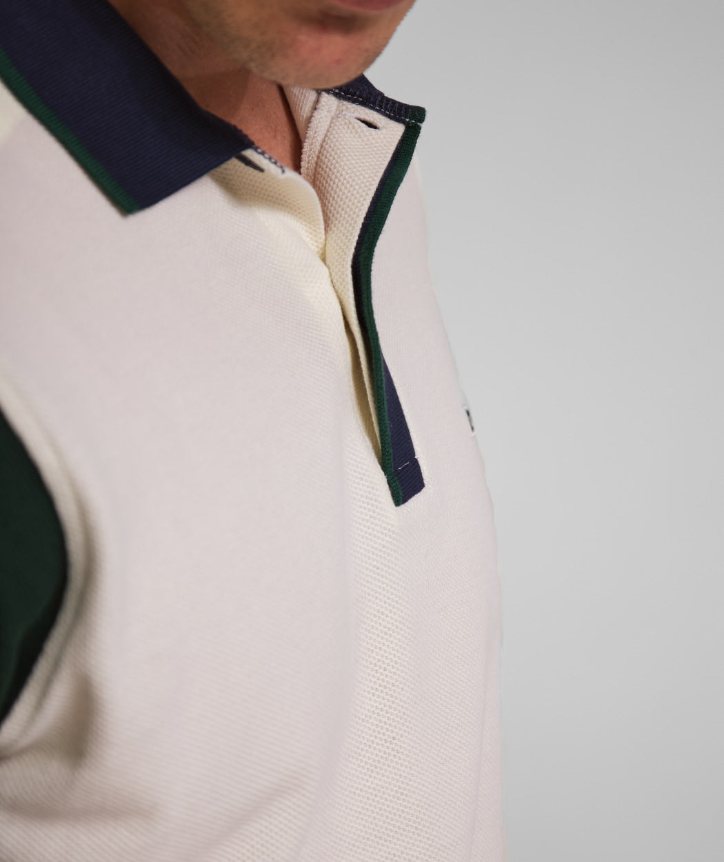 Mens Short Sleeve Honeycomb Golfer - Ivory Colour Block