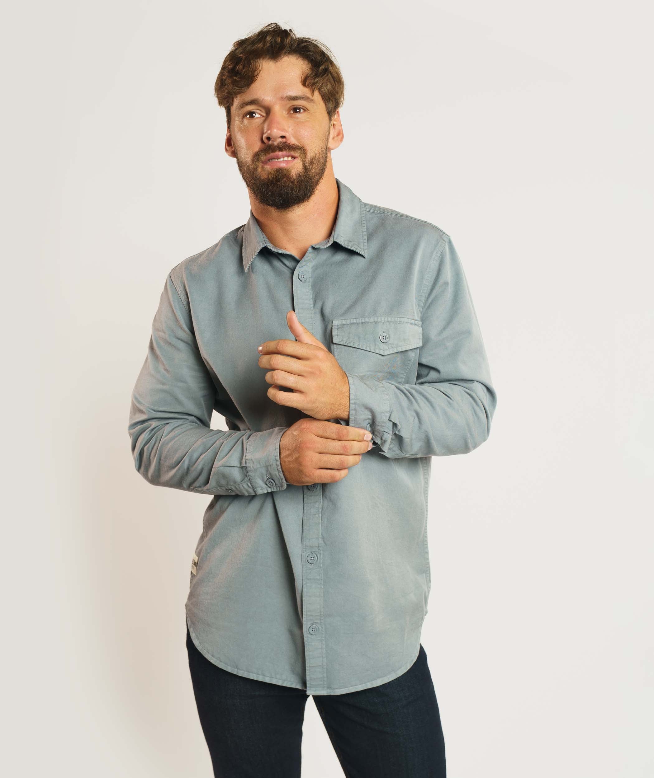 Mens Lyocell Blend Twill Shirt - Dark Shadow