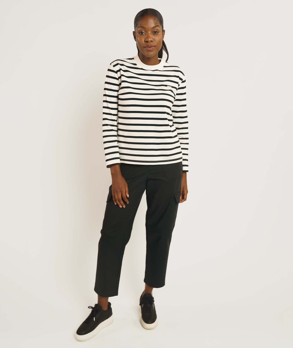 Ladies Regular Fit Long Sleeve Tee - Black & Ecru