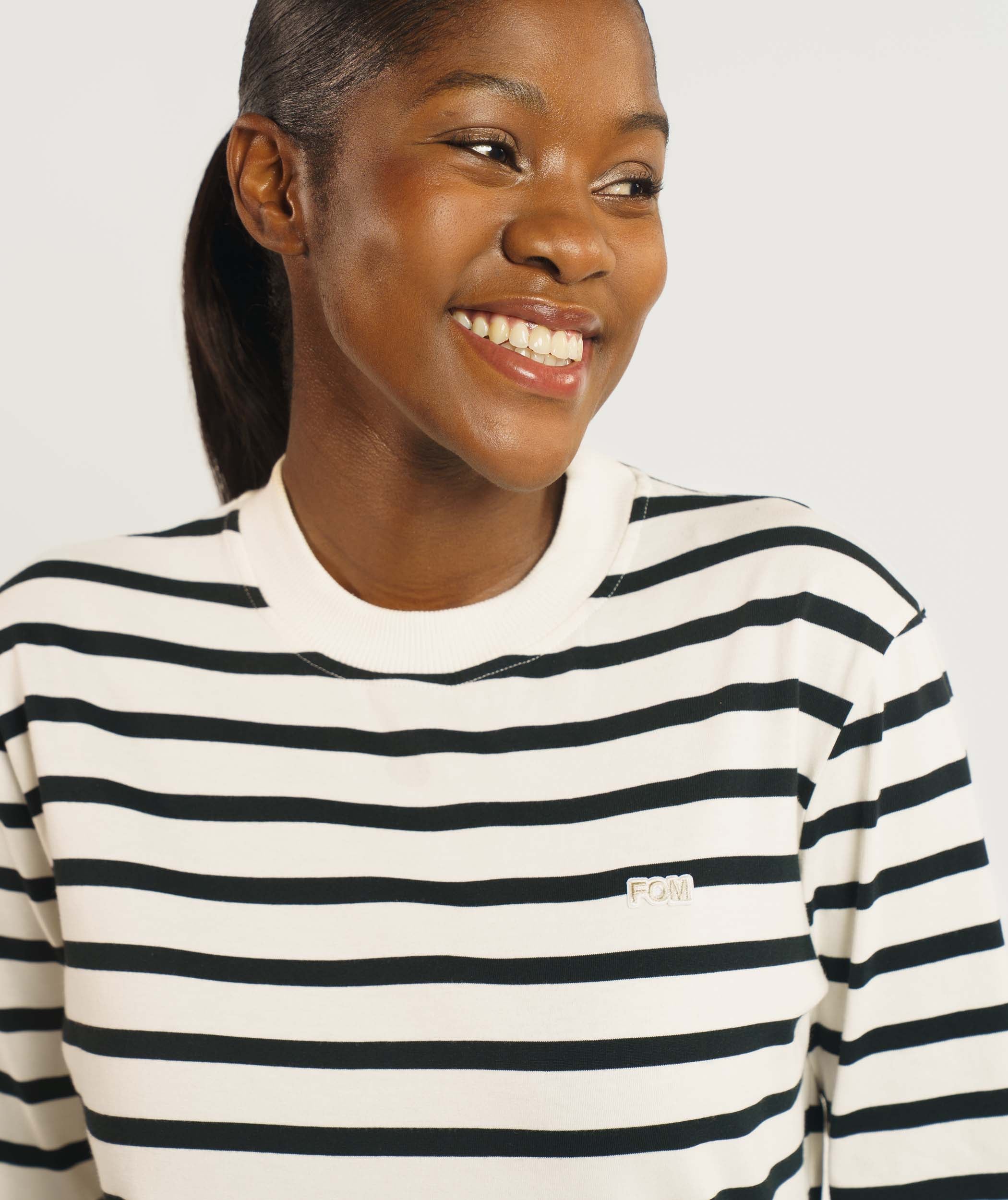 Ladies Regular Fit Long Sleeve Tee - Black & Ecru