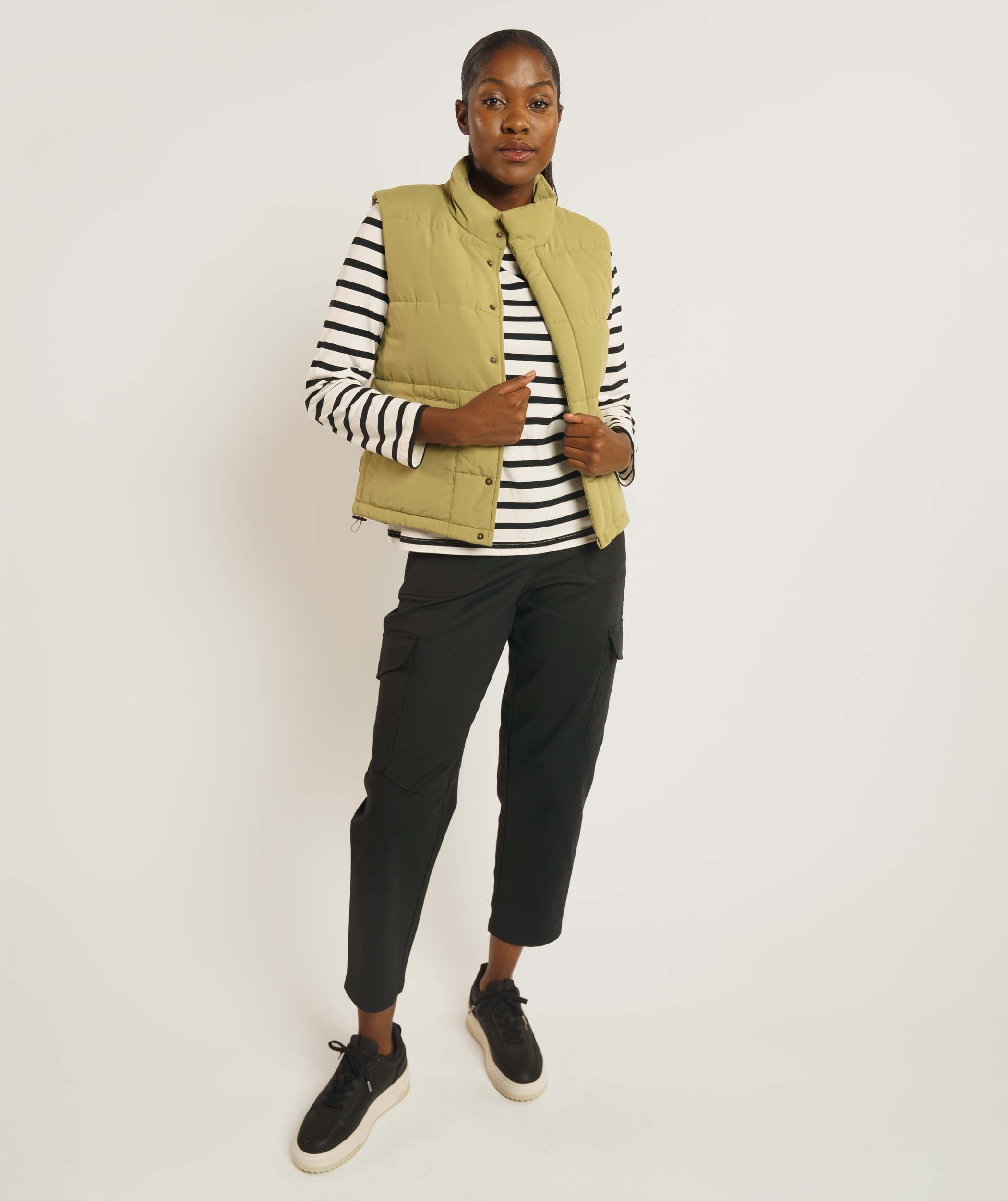 Ladies Regular Fit Long Sleeve Tee - Black & Ecru