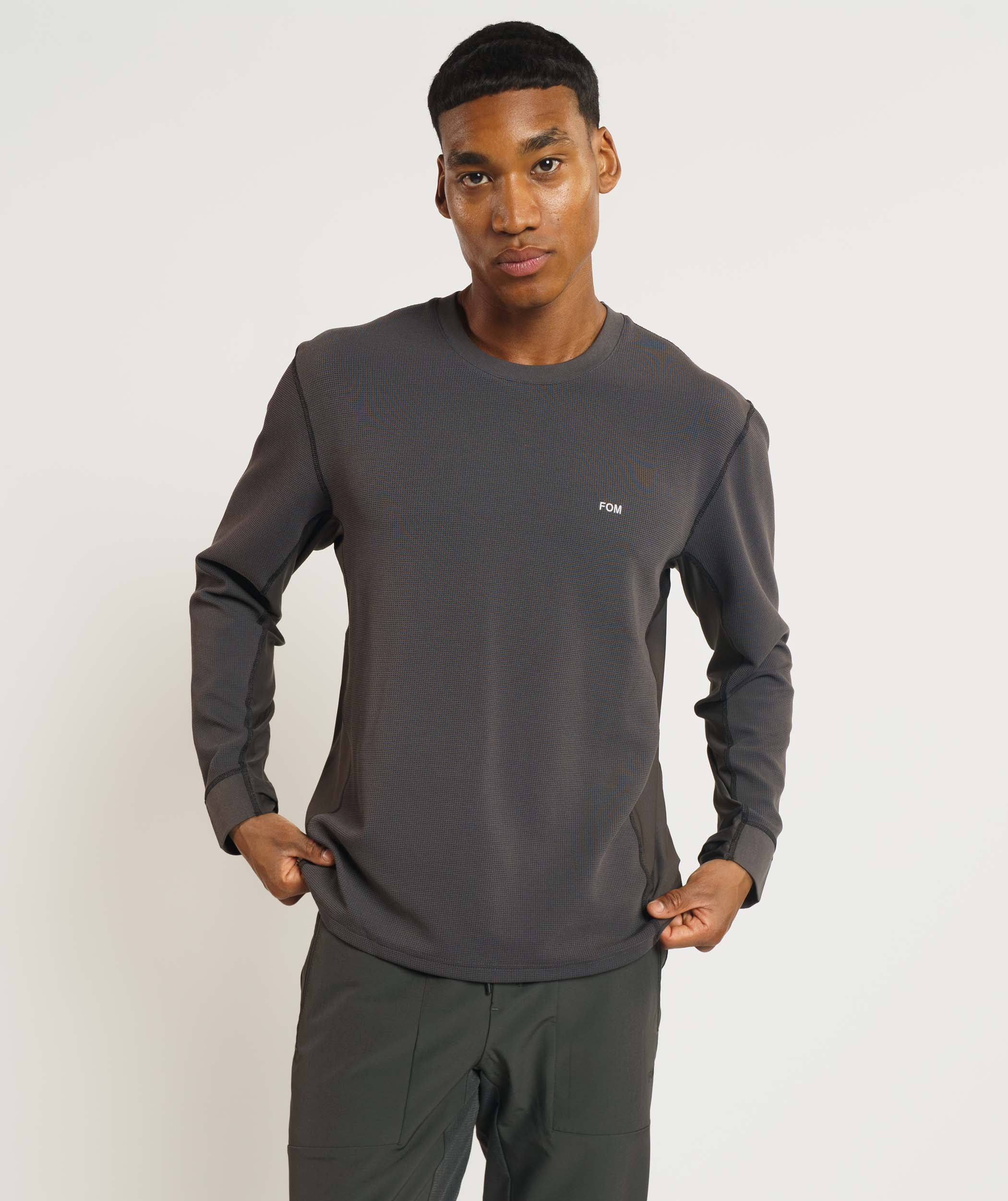 Mens Versatile Waffle Long Sleeve Top - Charcoal