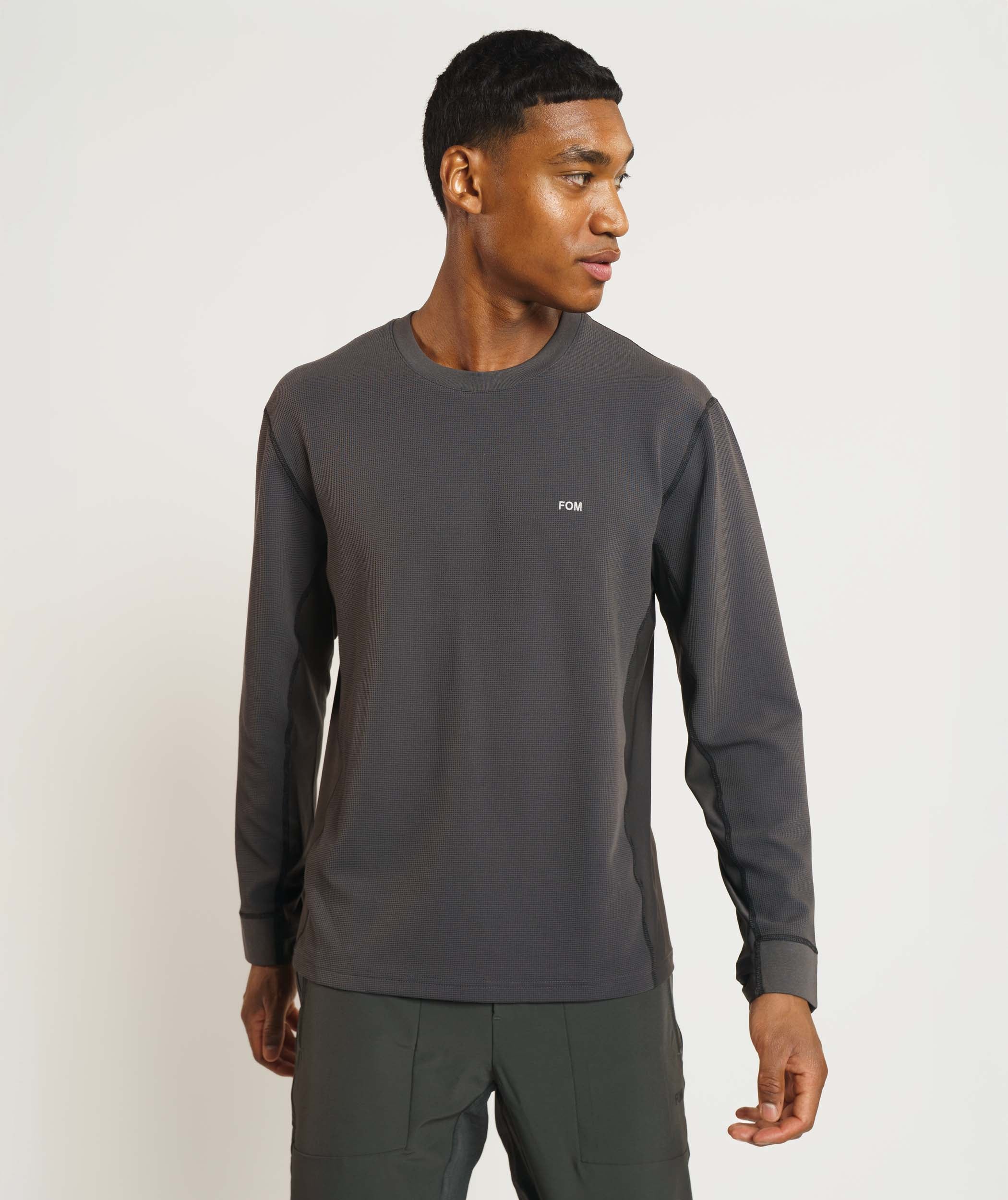 Mens Versatile Waffle Long Sleeve Top - Charcoal