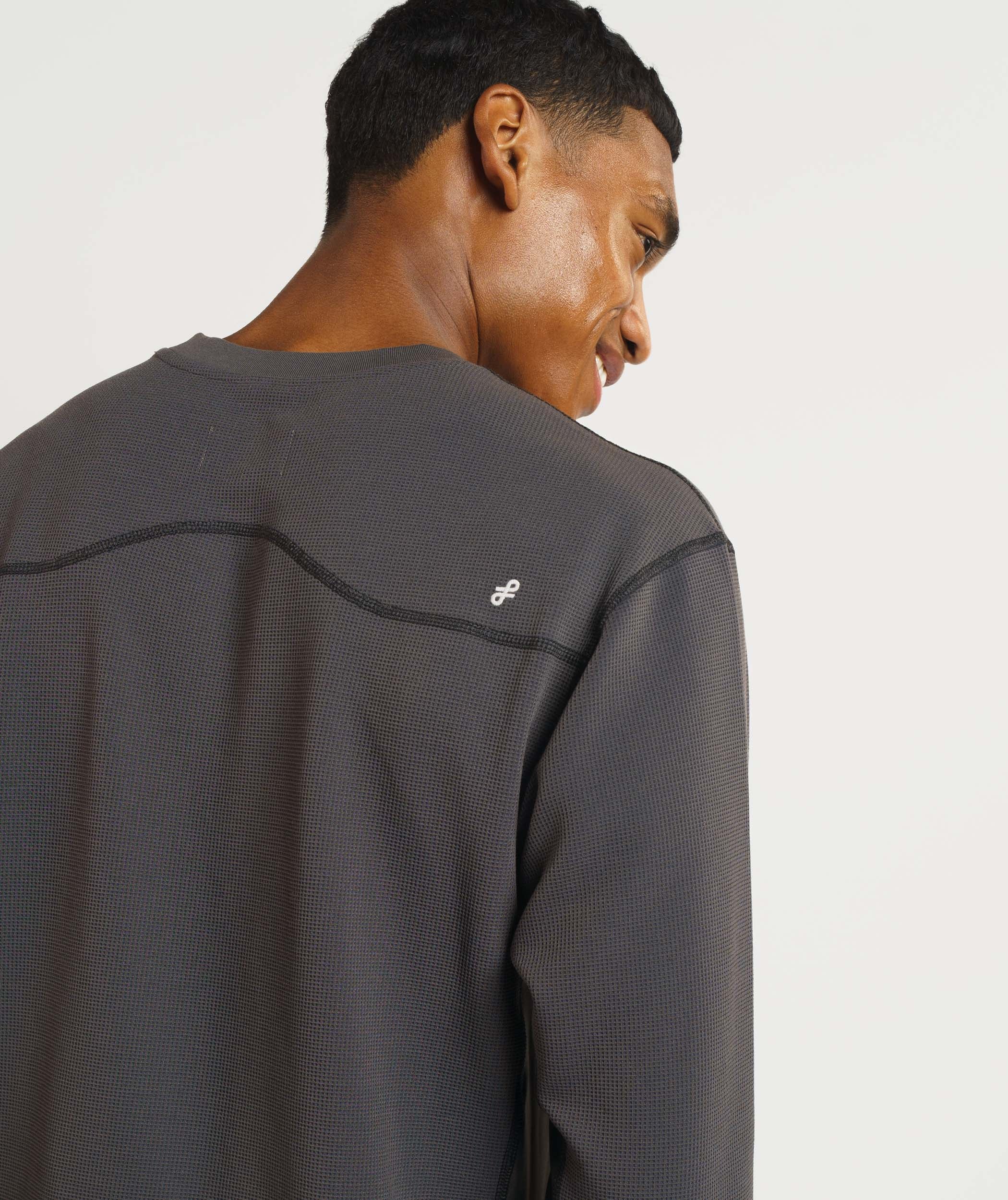 Mens Versatile Waffle Long Sleeve Top - Charcoal