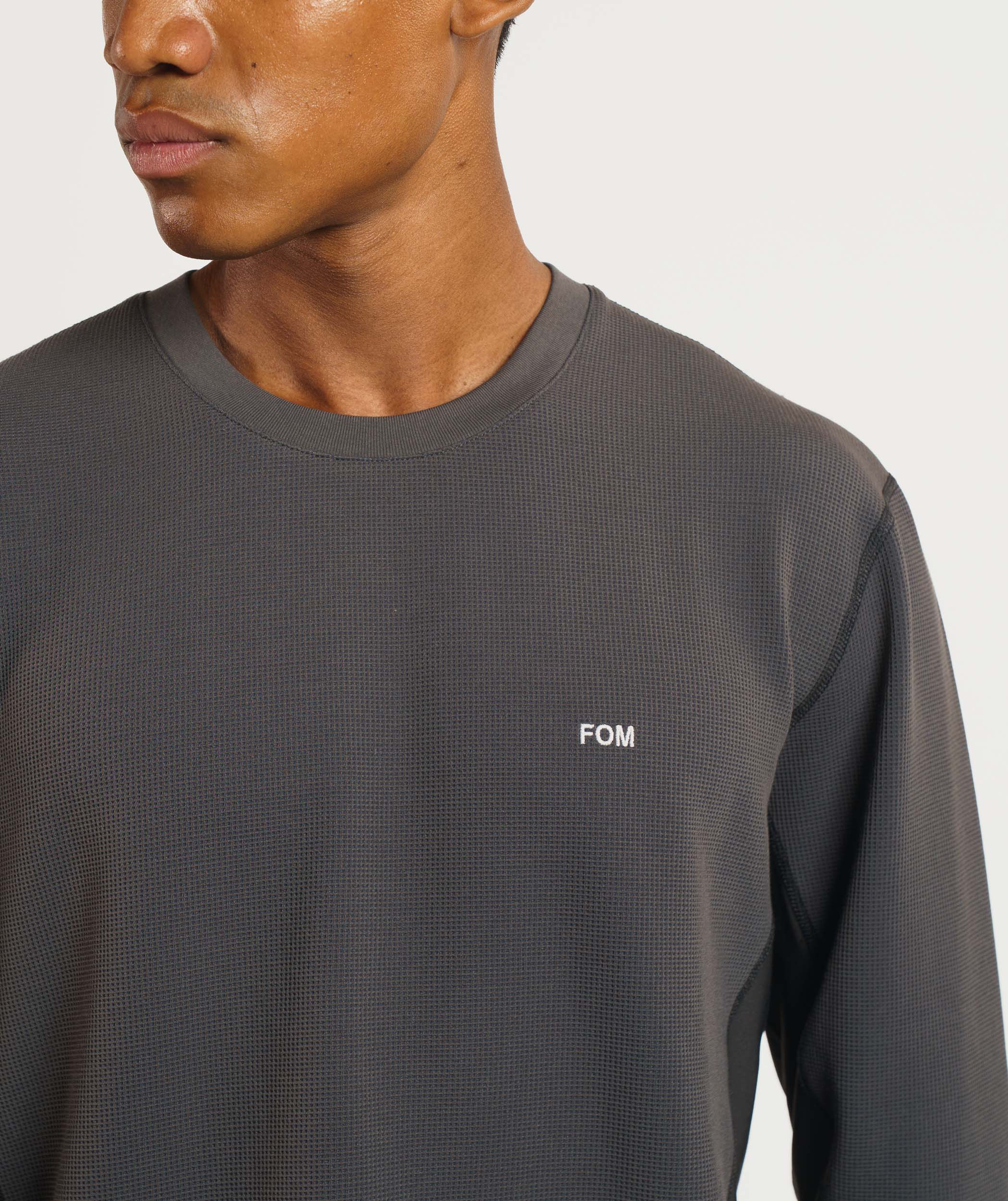 Mens Versatile Waffle Long Sleeve Top - Charcoal