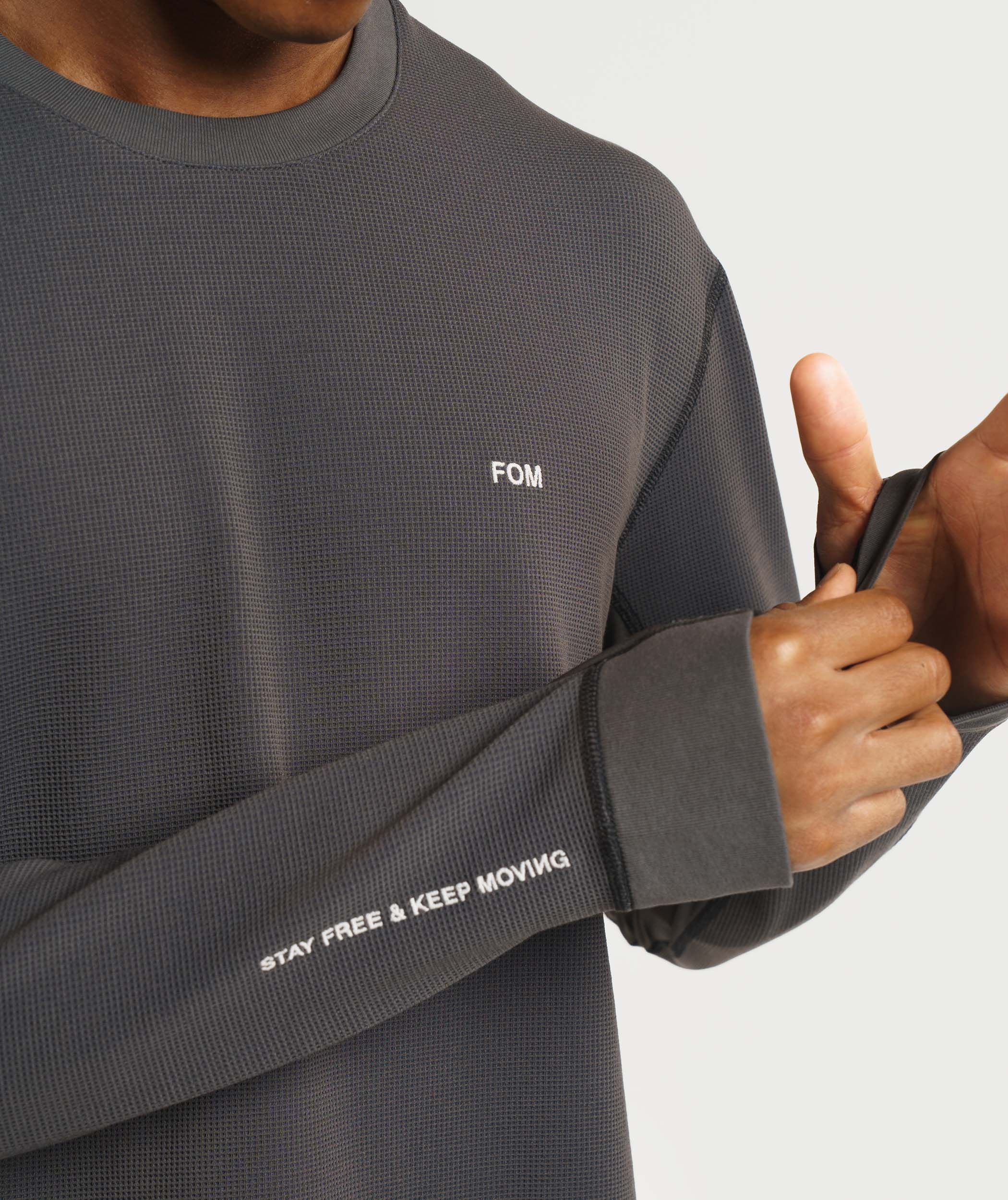 Mens Versatile Waffle Long Sleeve Top - Charcoal