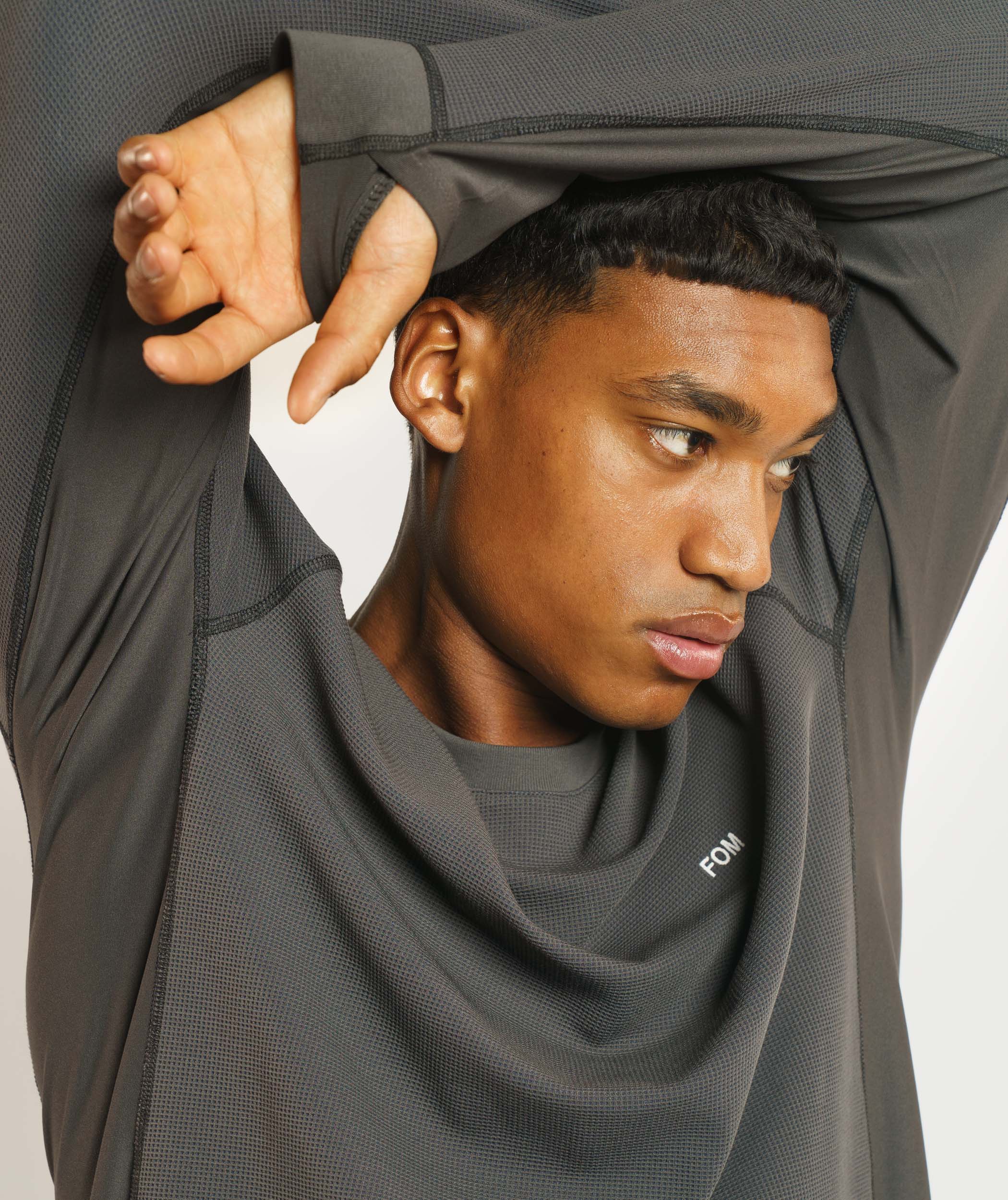 Mens Versatile Waffle Long Sleeve Top - Charcoal